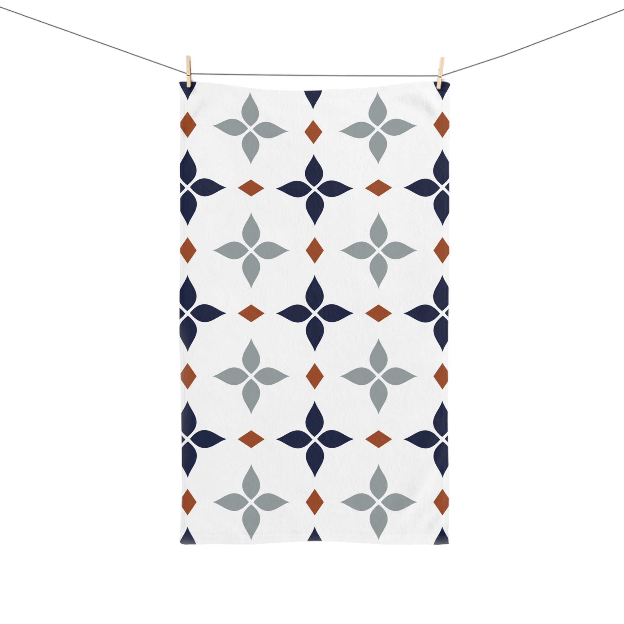 Retro Kitchen, Bath Hand Towel | Vintage Art Deco, Nouveau White, Navy Blue, Grey