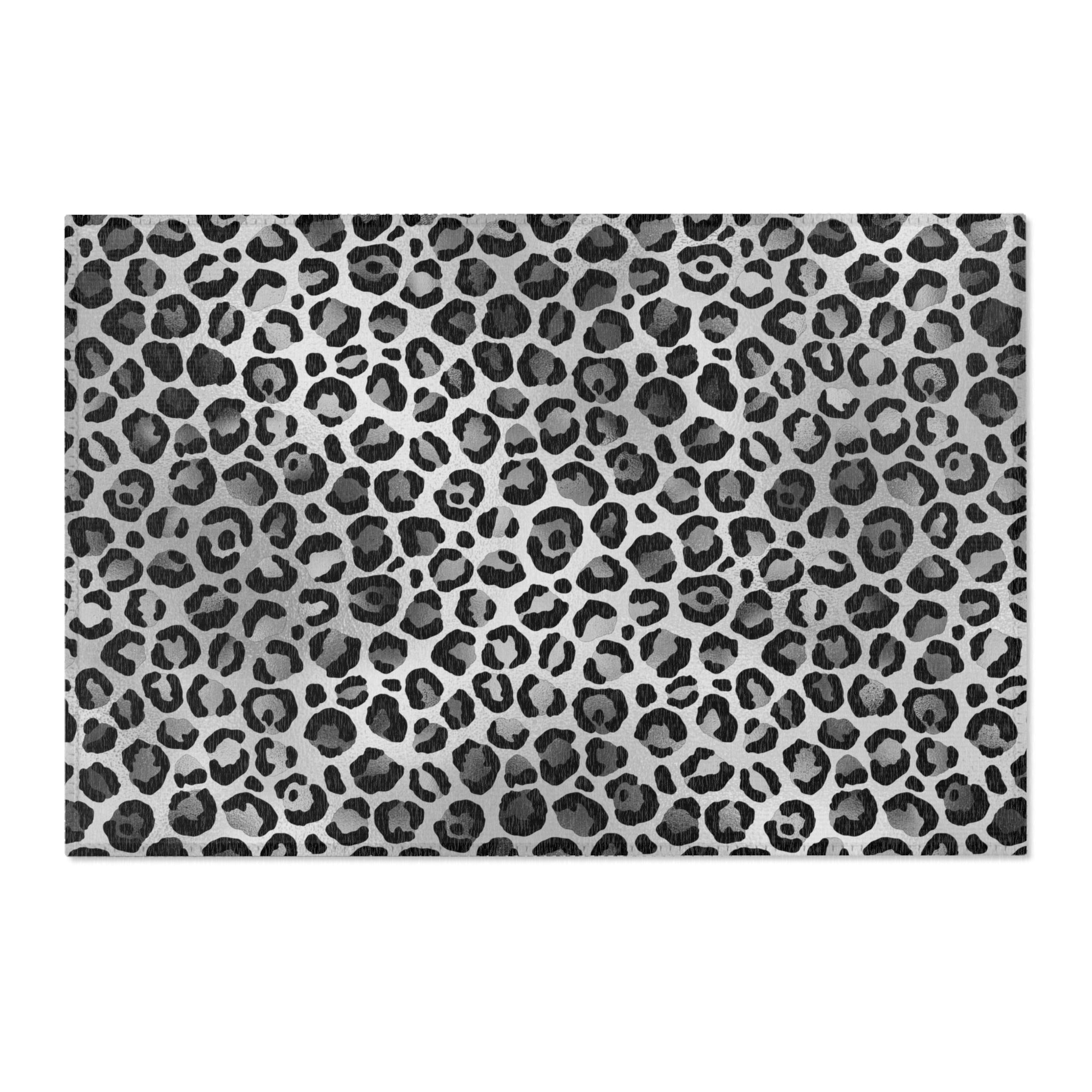 Boho Area Rug | Muted Silver, Grey, Black Beige Leopard