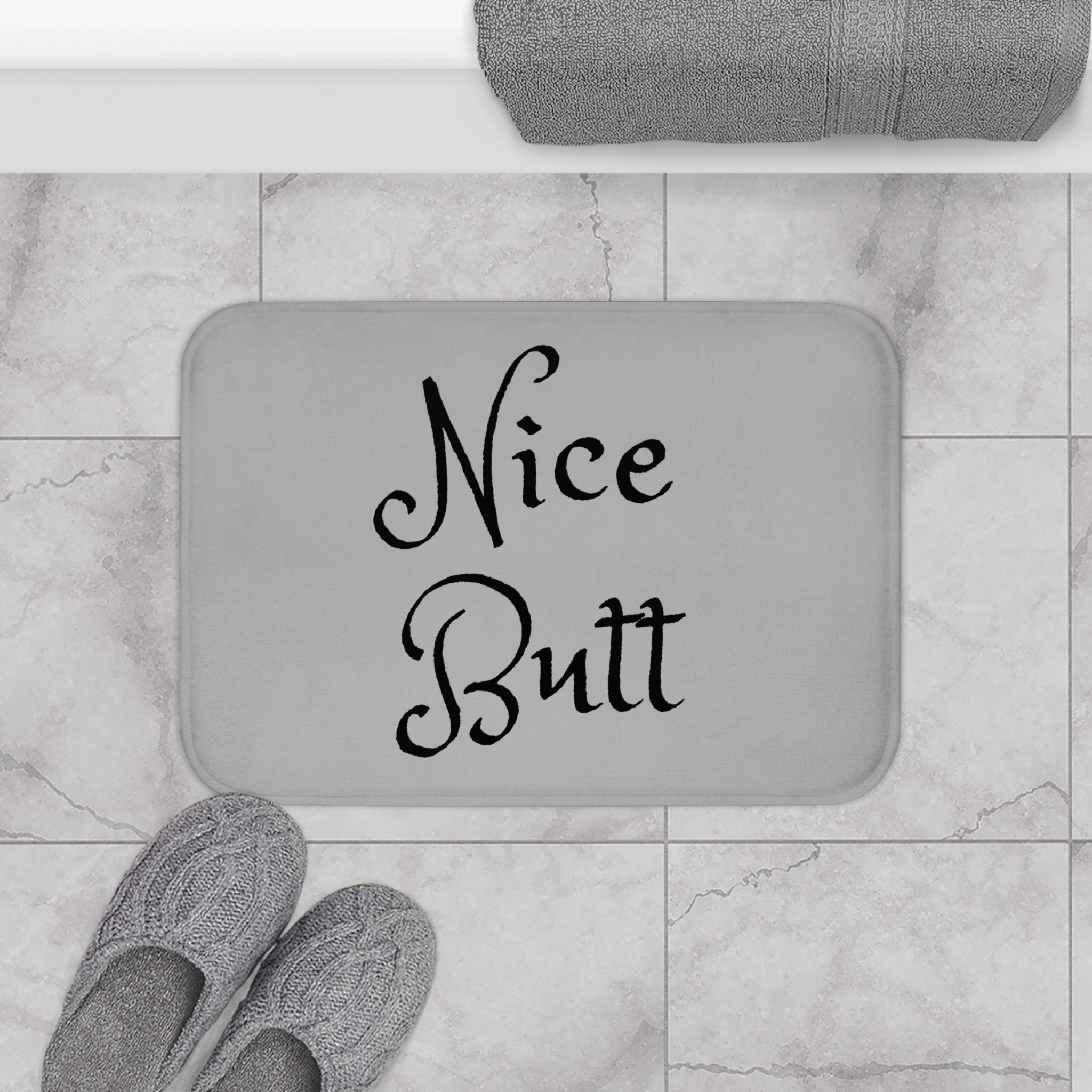 Nice Butt Bath Mat | Cute Grey Black Bath Rug