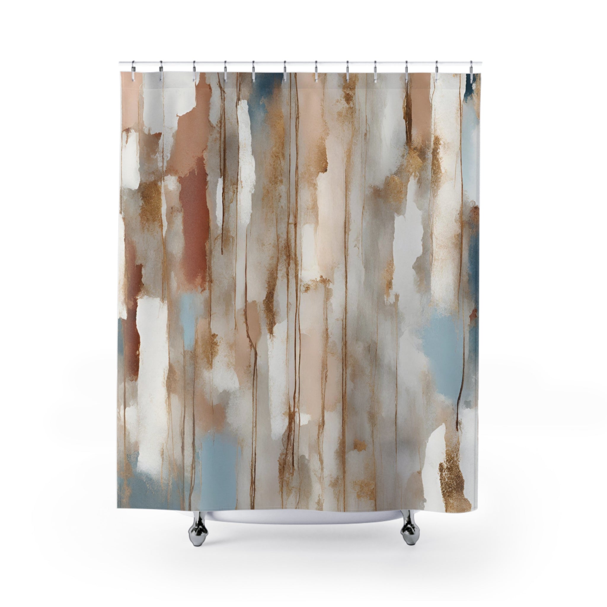 Boho Shower Curtain | White Blush Blue, Beige Rust Grey Watercolor