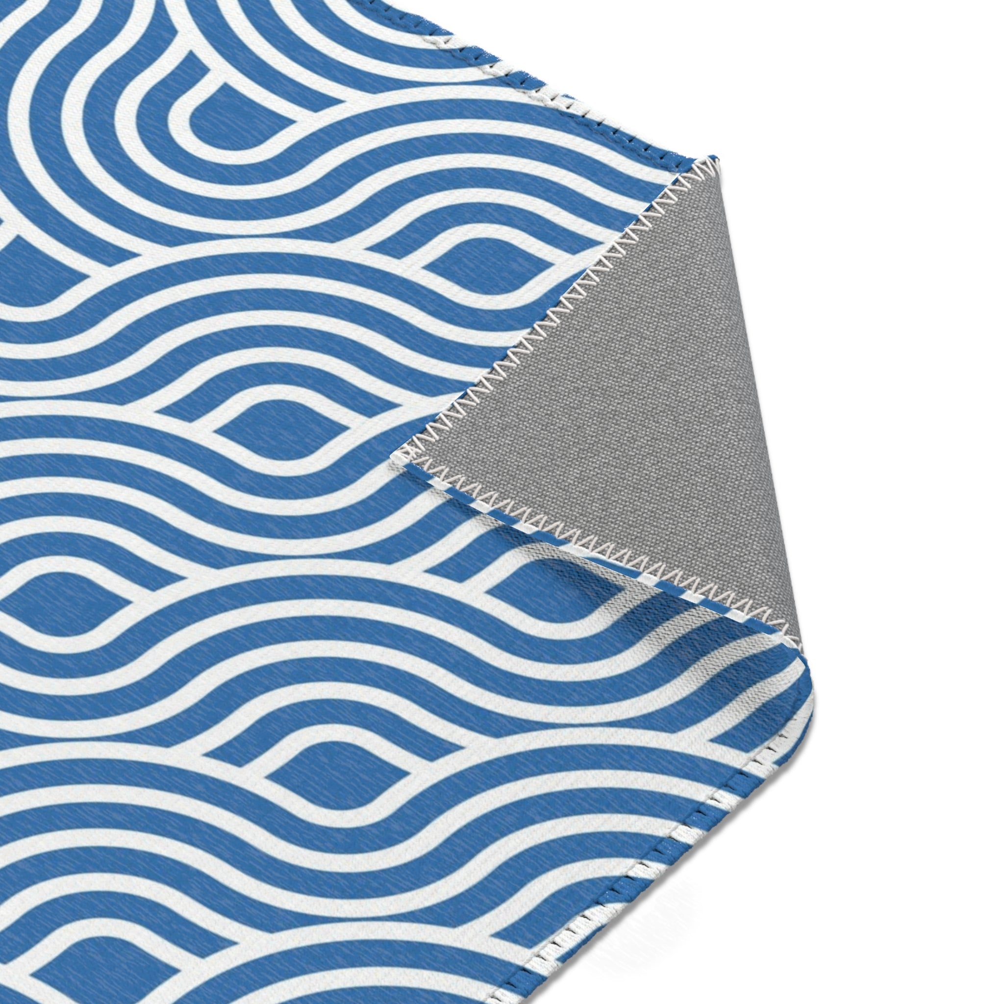 Art Deco Large Area Rug | Retro Blue White, Art Nouveau Waves