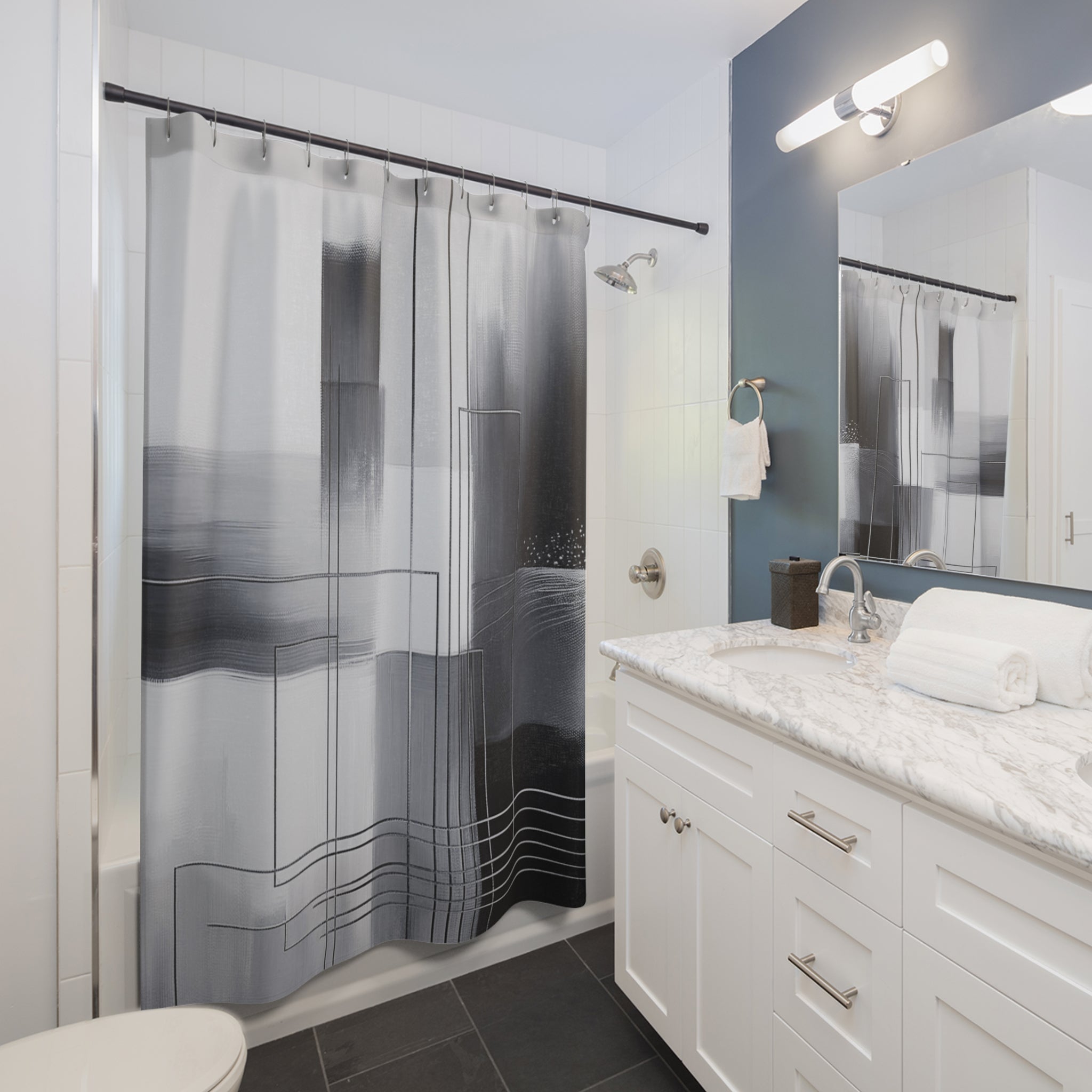 Black White Shower Curtain | Grey Minimalist Ombre Watercolor