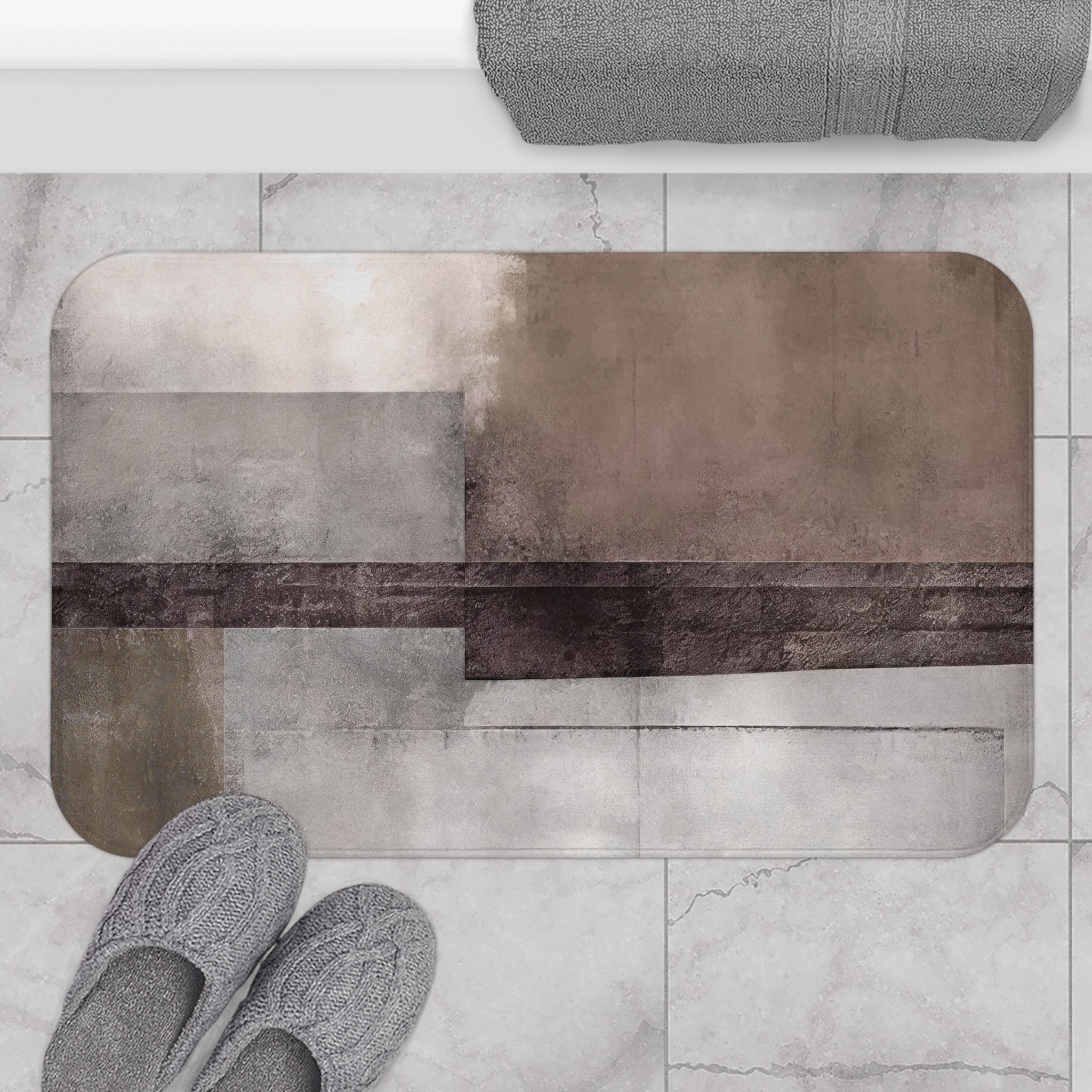 Abstract Bath Mat | Grey Taupe Beige Blush Kitchen Mat