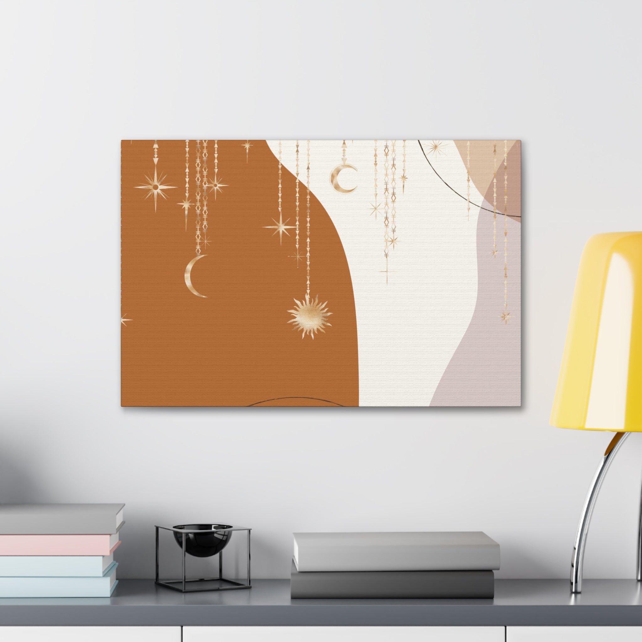 Bohemian Canvas Wall Art | Rust Beige Muted Gold Celestial