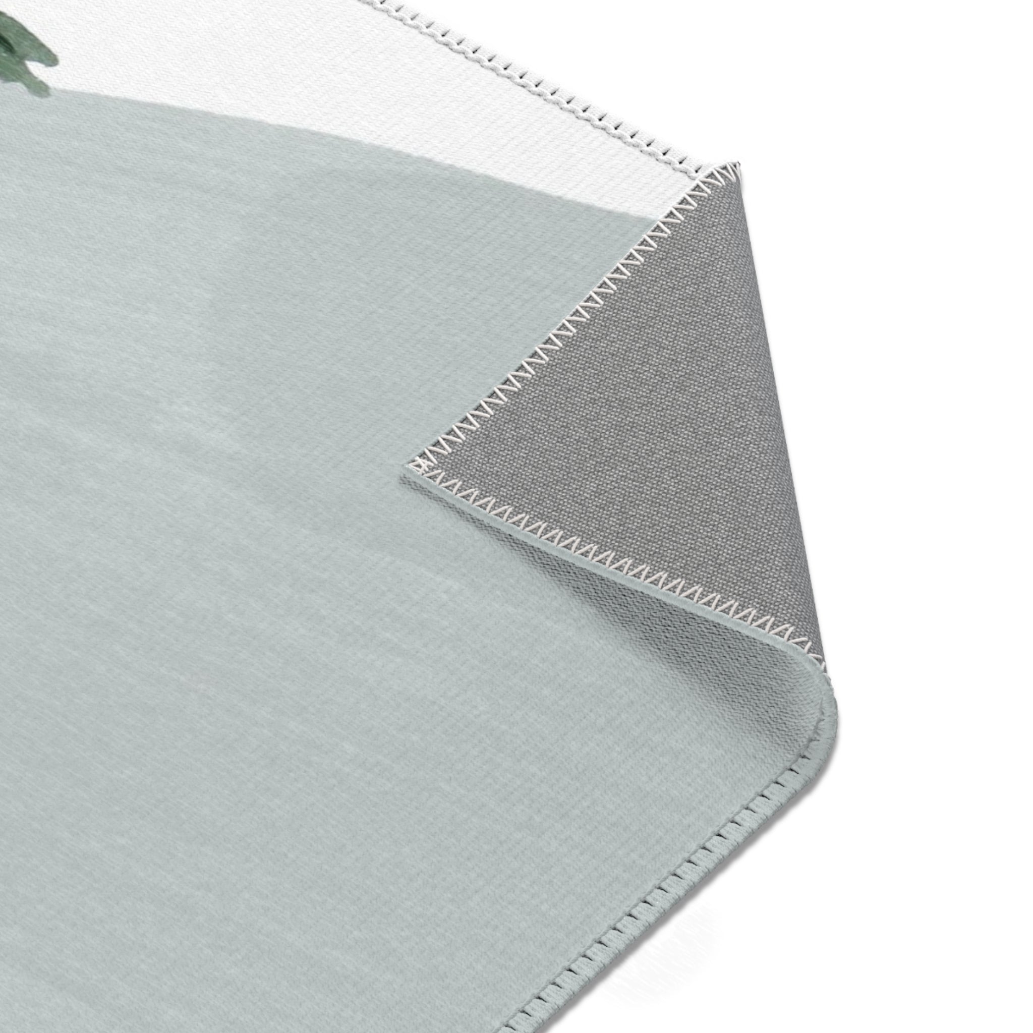 Floral Boho Area Rug | Modern Organic, Pale Blue, Green Leaves