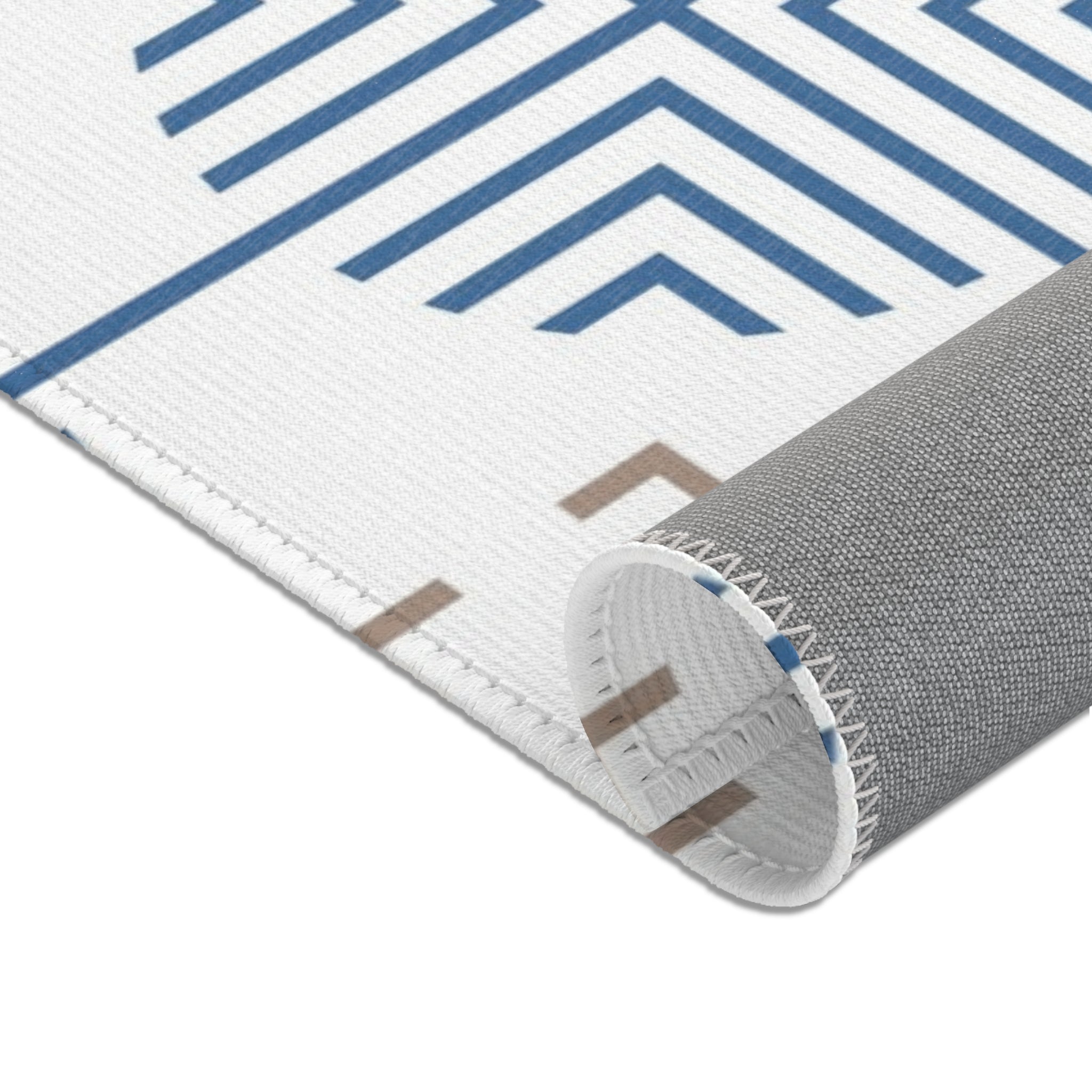 Retro Moroccan Area Rug | Art Deco Blue, White, Beige