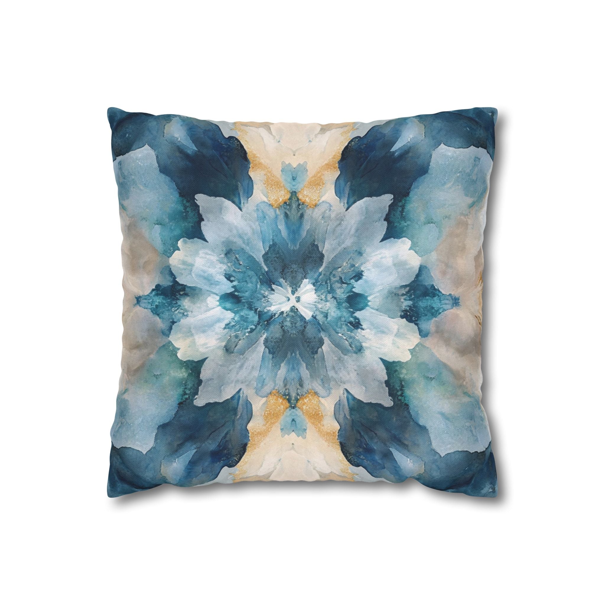 Mirrored Art Throw Pillow Cover | Kleidoscope Blue Beige