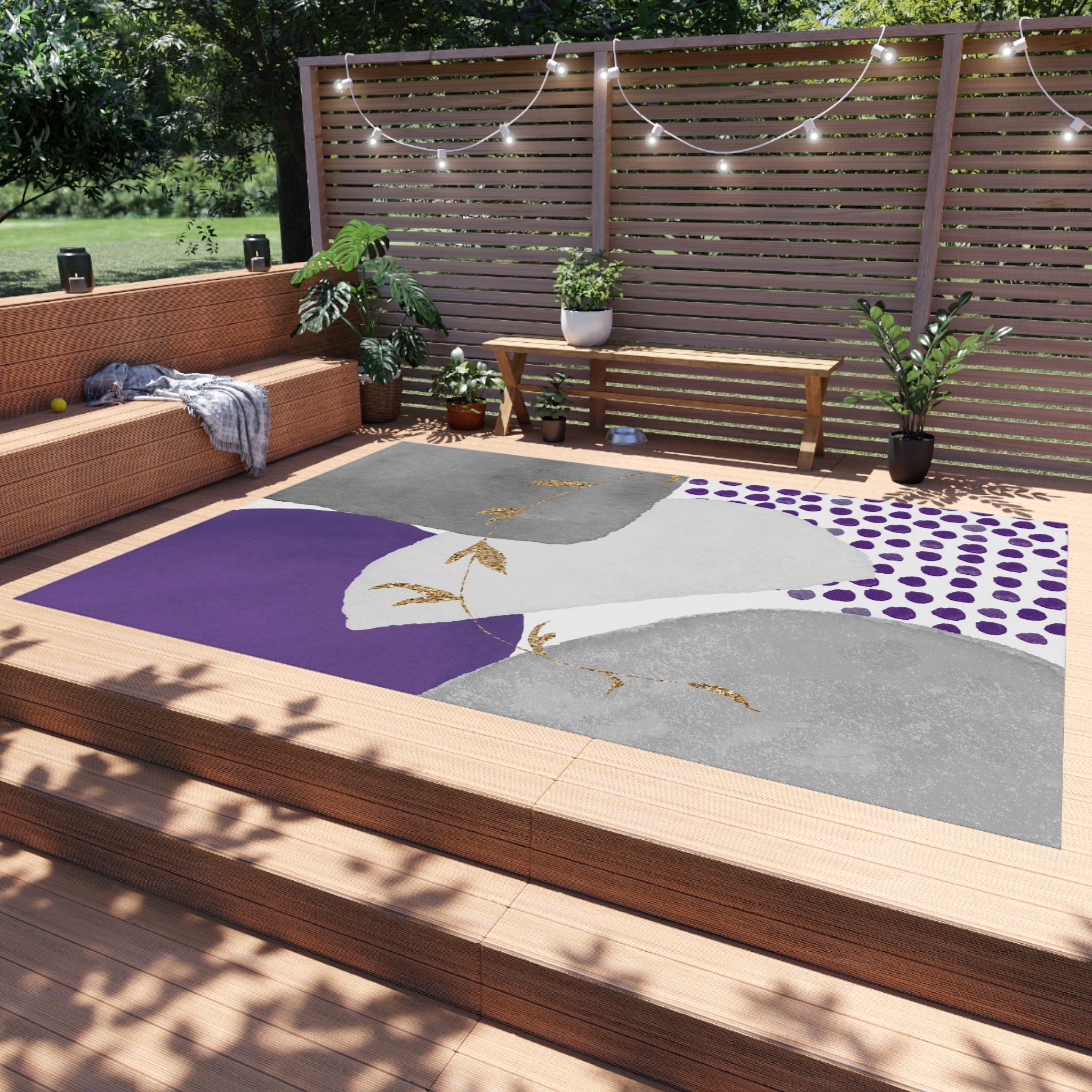 Abstract Outdoor Rug | Grey Lilac Lavender Purple | Minimalist, Stylish Patio, Porch Floor Mat