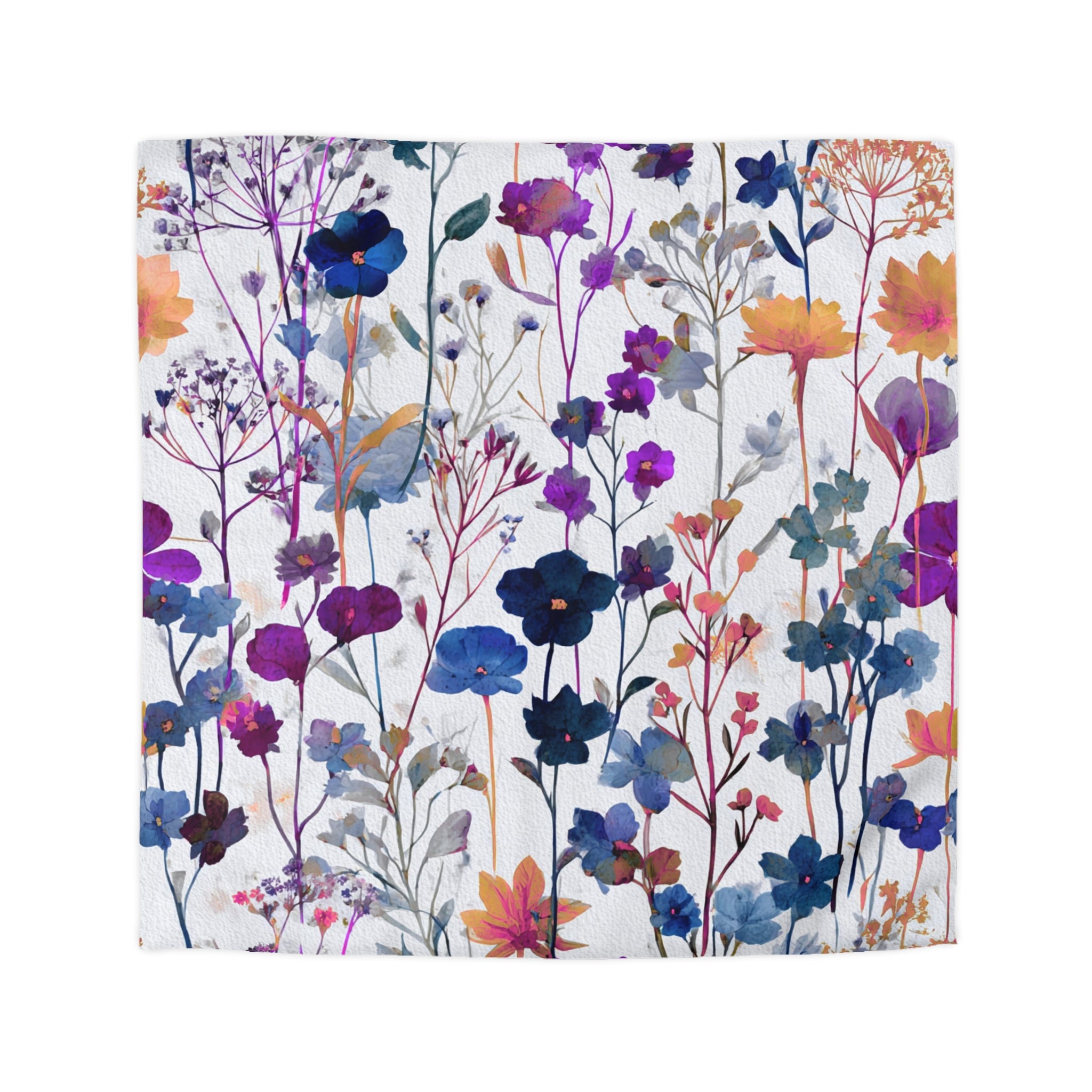 Floral Modern Duvet, Pillow Cover | Blue Orange Bedroom Decor