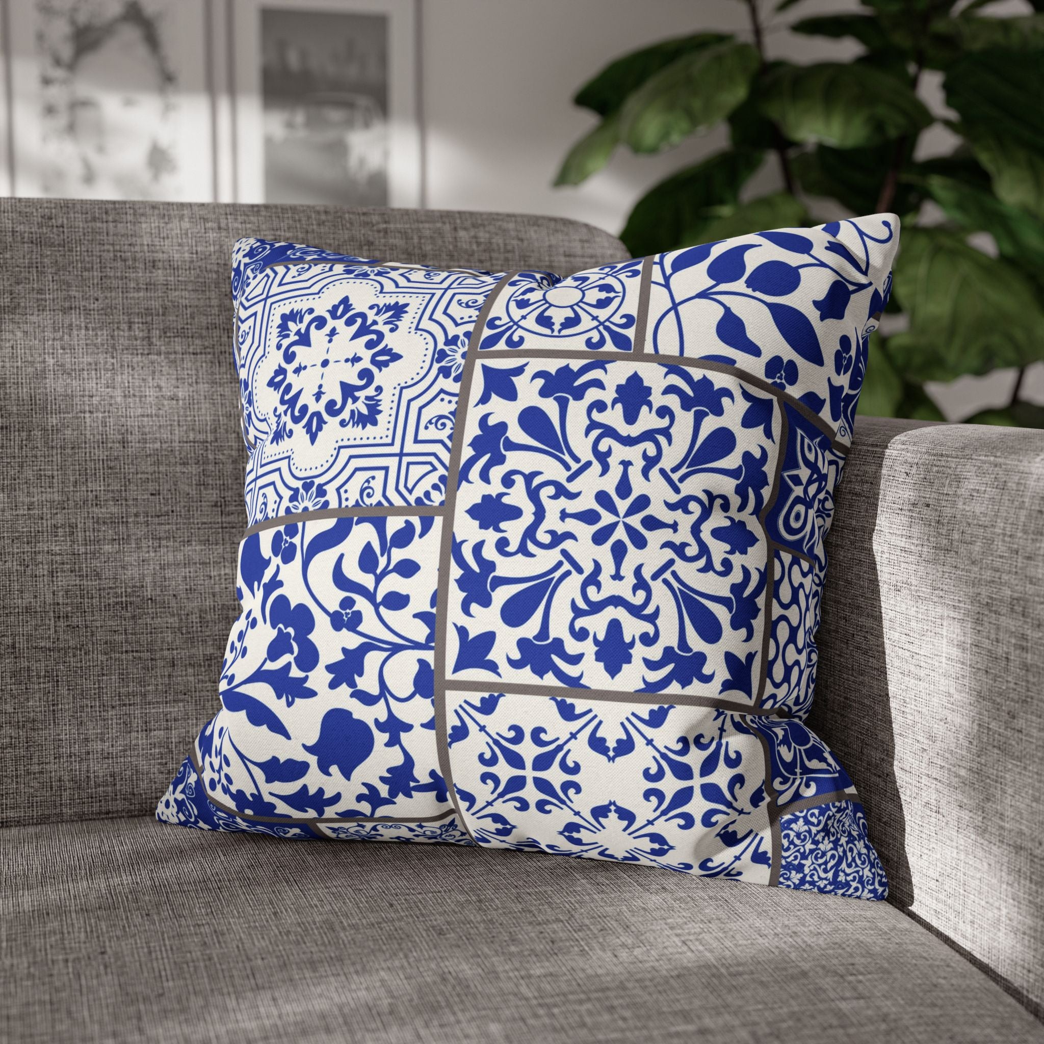 Moroccan Tiles Pillow Cover | Geometric Blue White Pillowcase