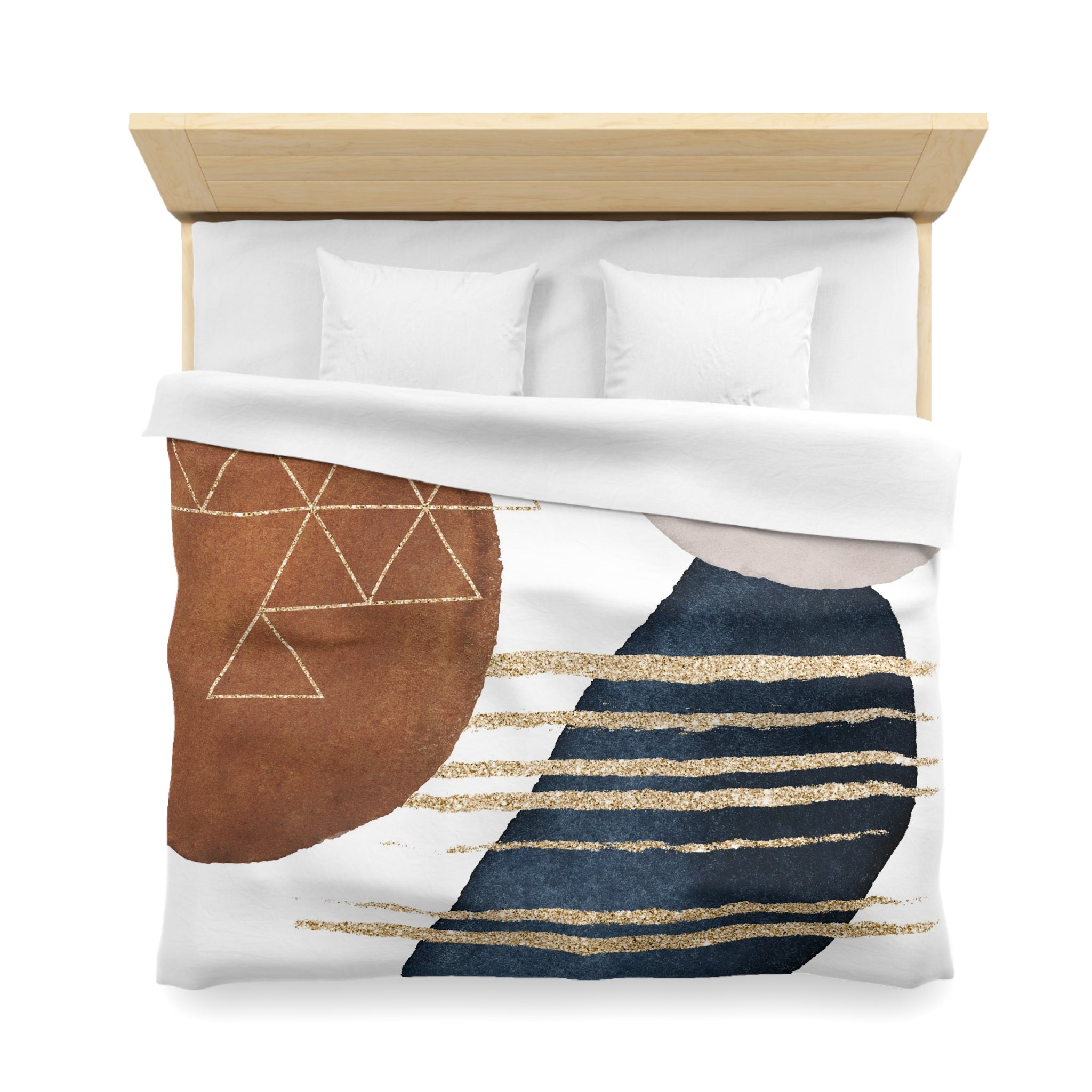 Abstract Duvet Cover | Navy Blue, Rust Brown, Geometric | Bedroom Decor