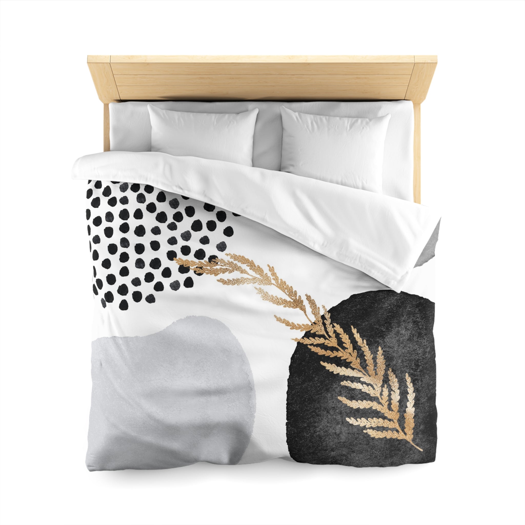 Abstract Duvet Cover | Black, Pale Grey, Gold Leaves, White | Bedroom Decor