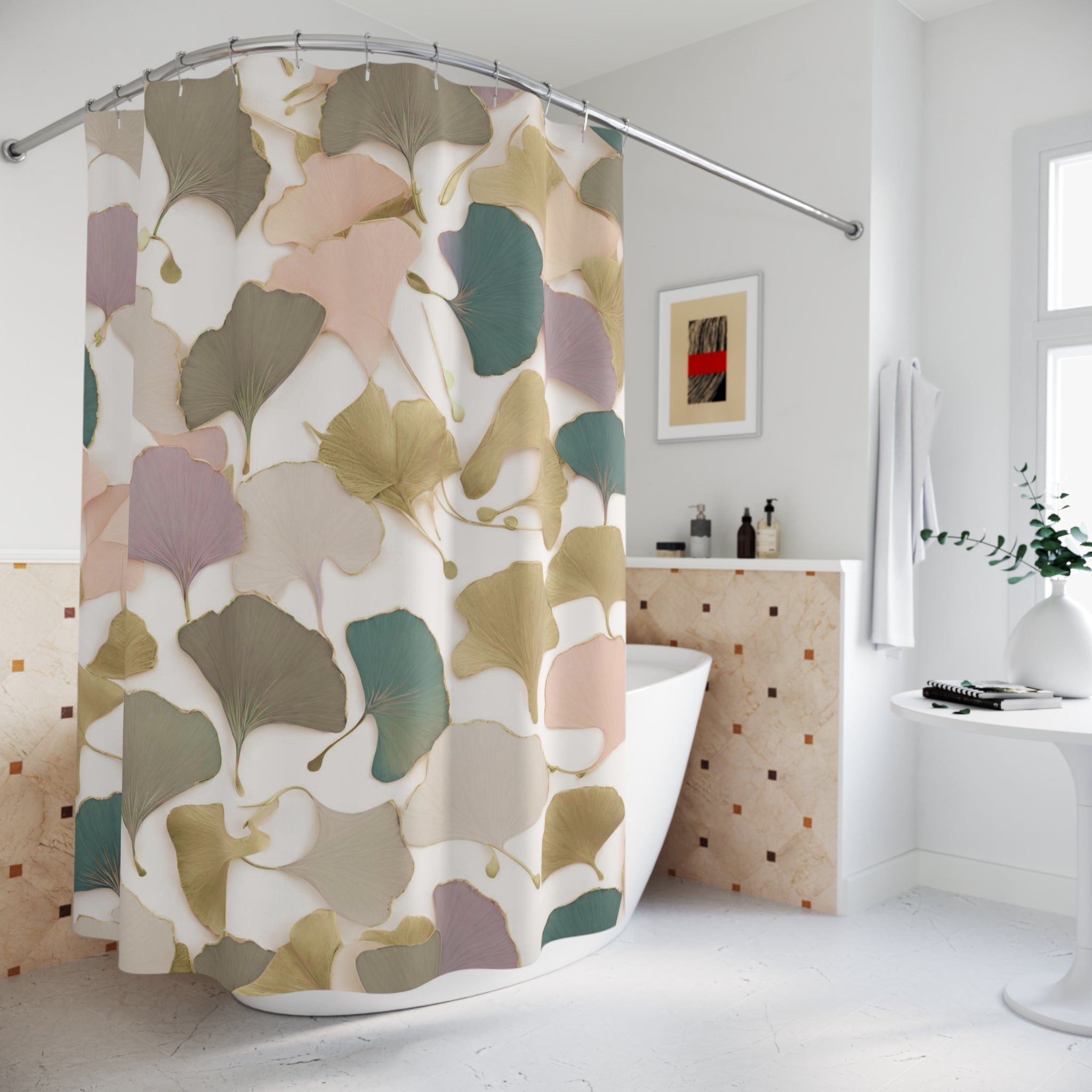 Ginko Floral Shower Curtain | Neutral Earthy Bathroom