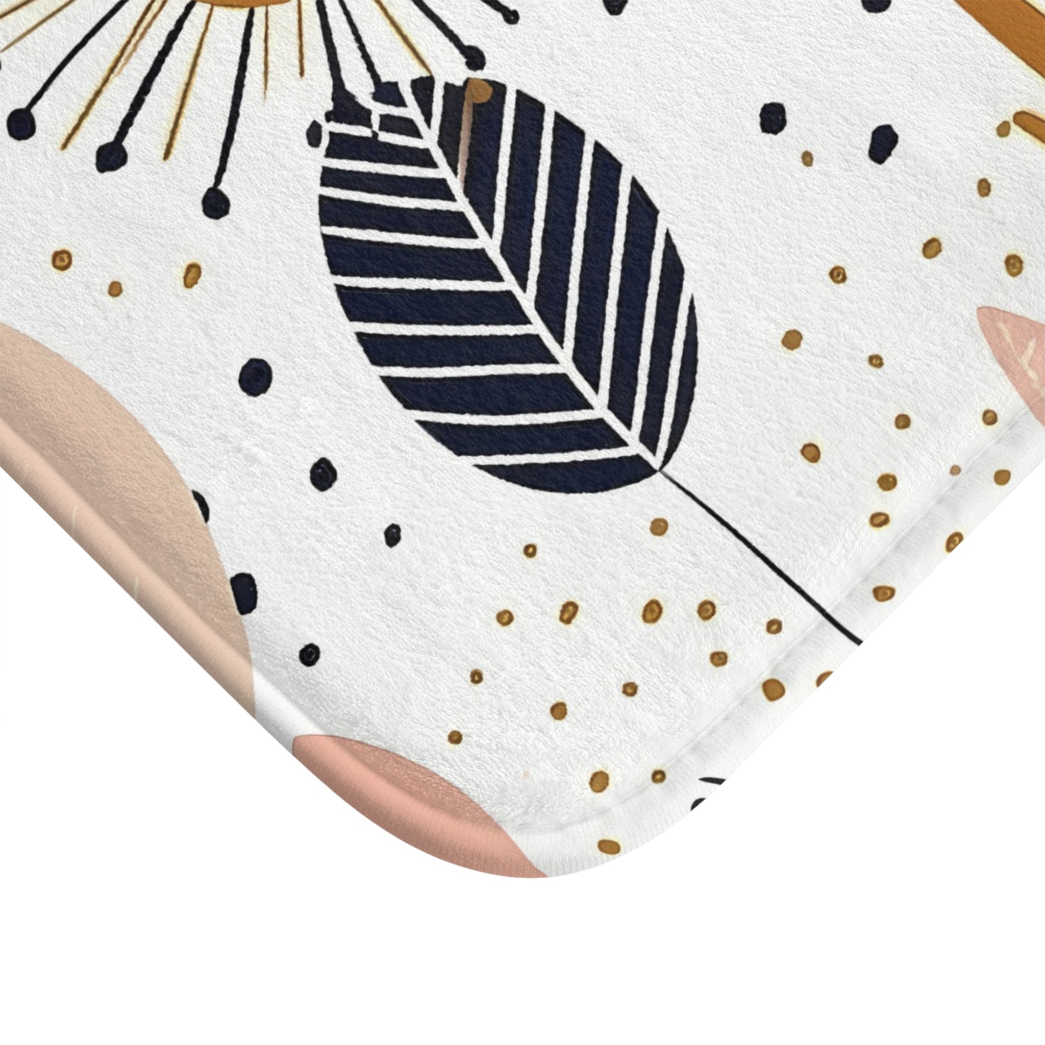 Boho Abstract Bath Mat | Nature Elements White Blue Pink Kitchen Mat