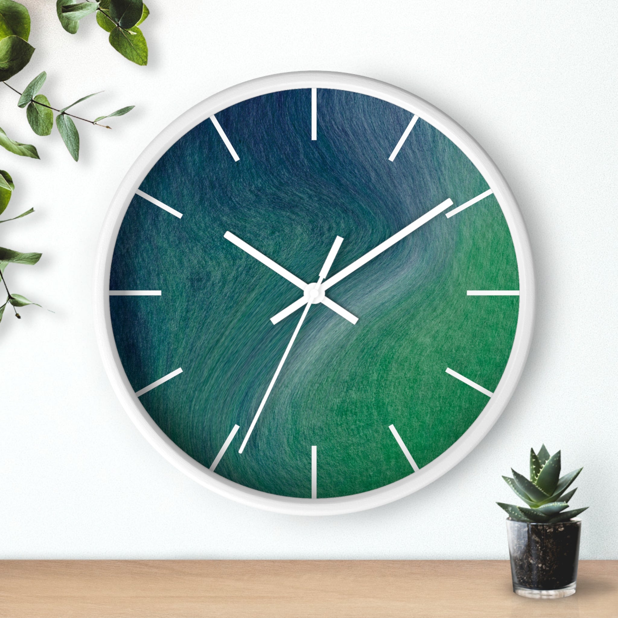 Green Wood Wall Clock | Blue 10" Round Clock