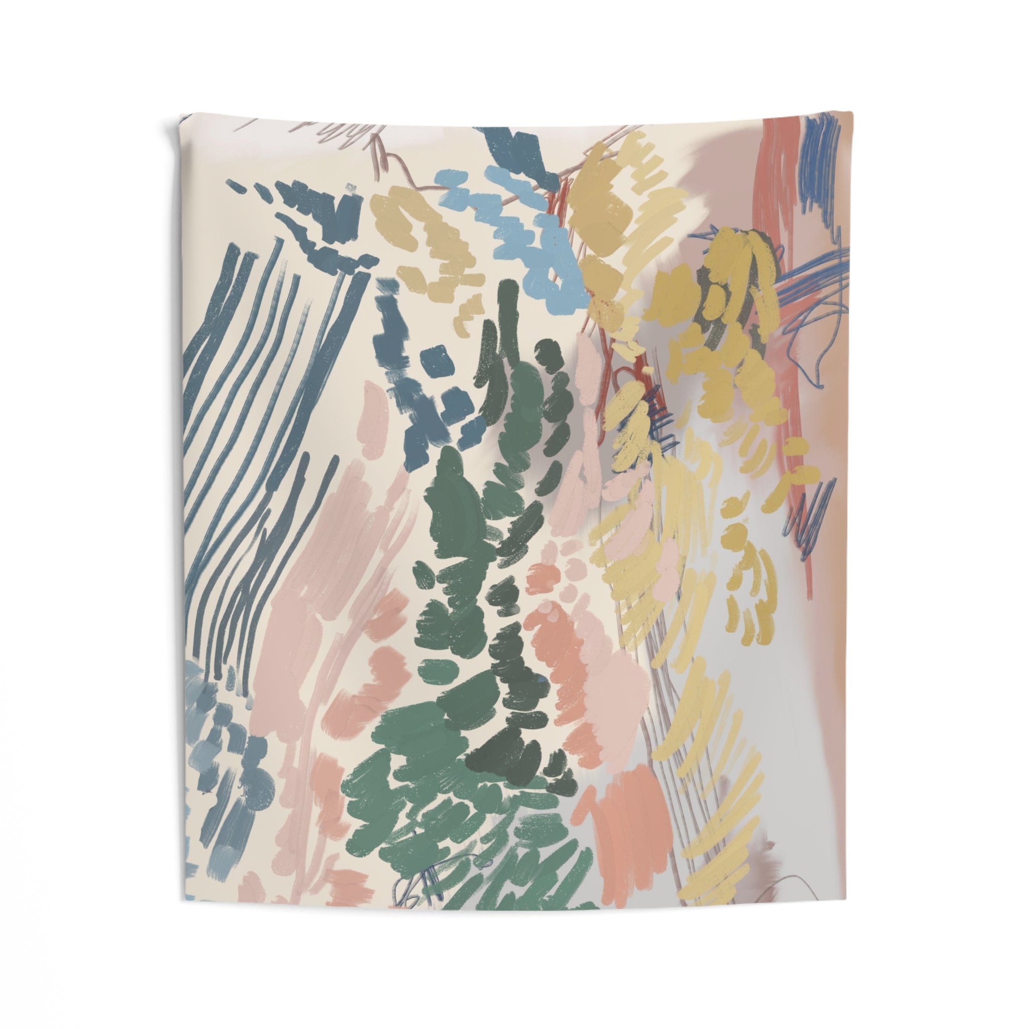 Abstract Wall Hanging Fabric Tapestry; Earthy Doodle Watercolor