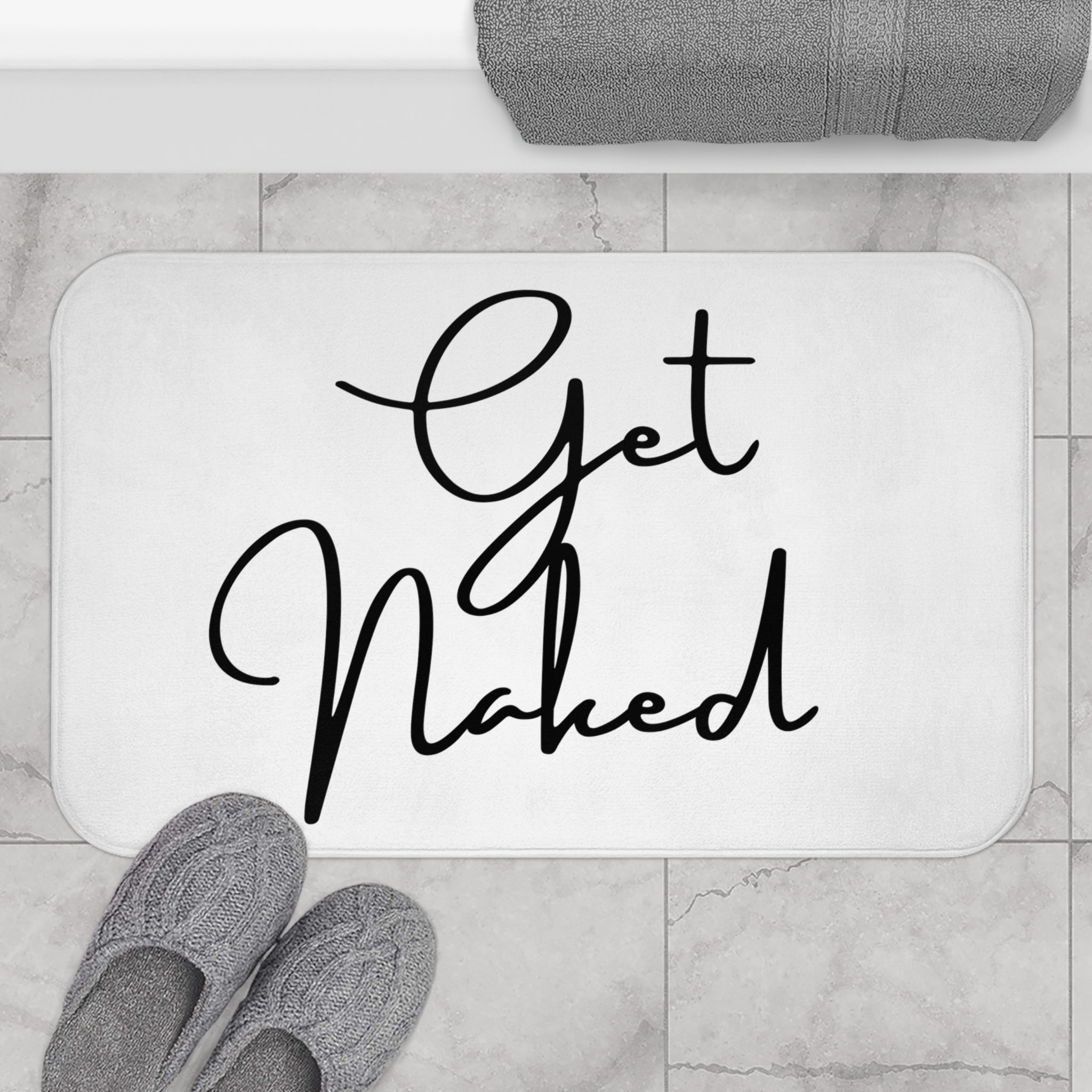 Get Naked Bath Mat | White Black Bathroom Rug