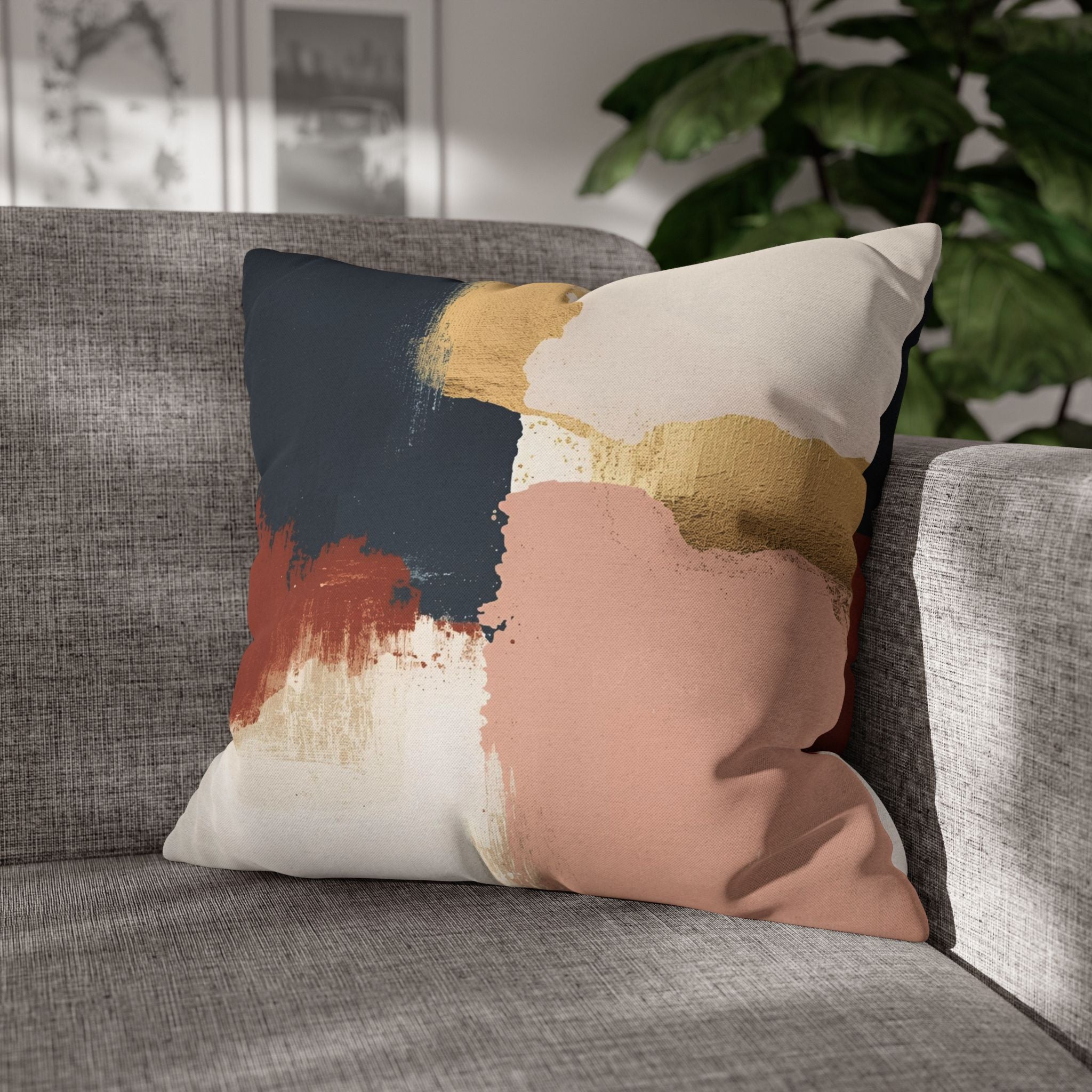 Abstract Pillow Cover | Earthy Neutral Blue Pink Rust