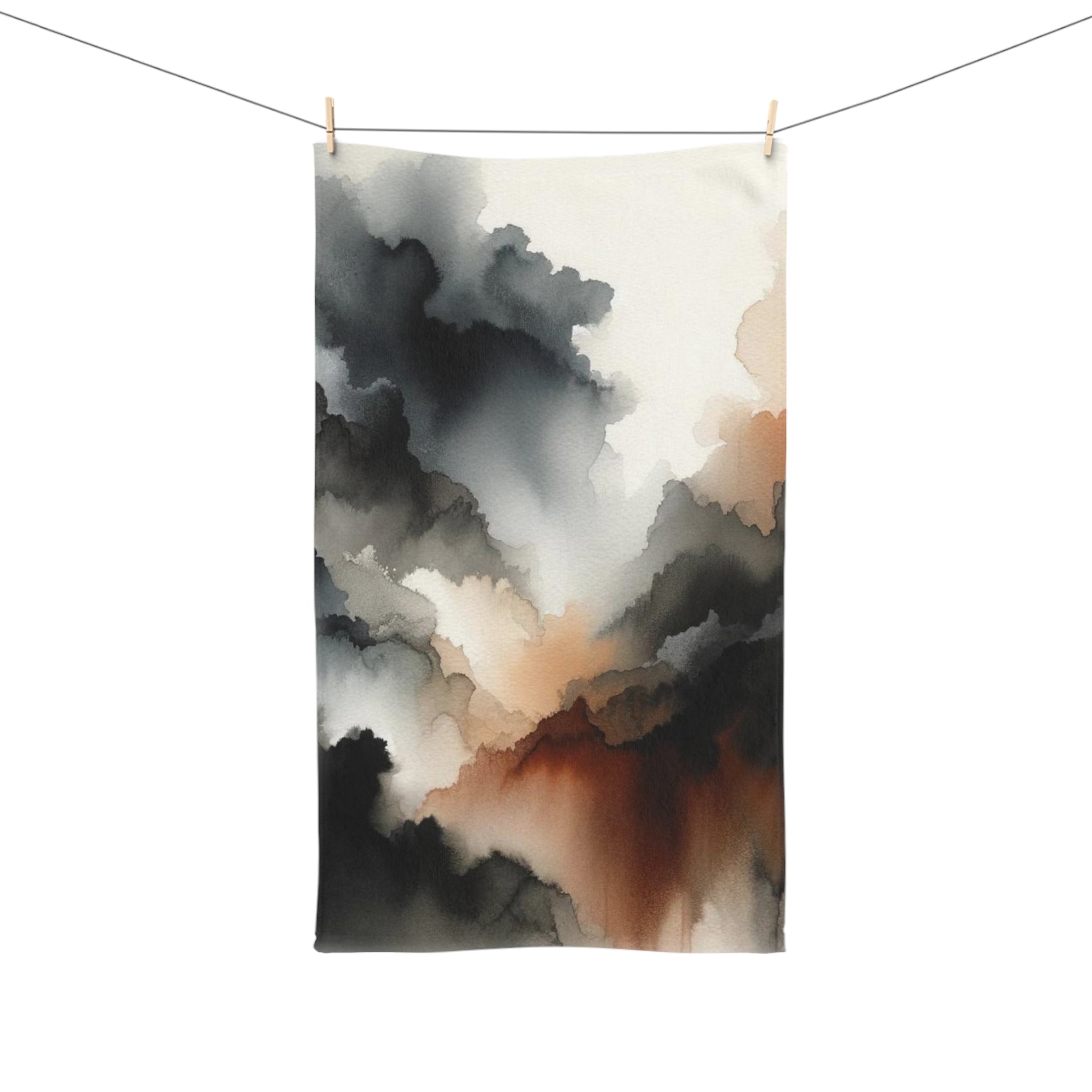 Abstract Kitchen, Bath Hand Towel | Dark Black Grey, Rust Brown Towel