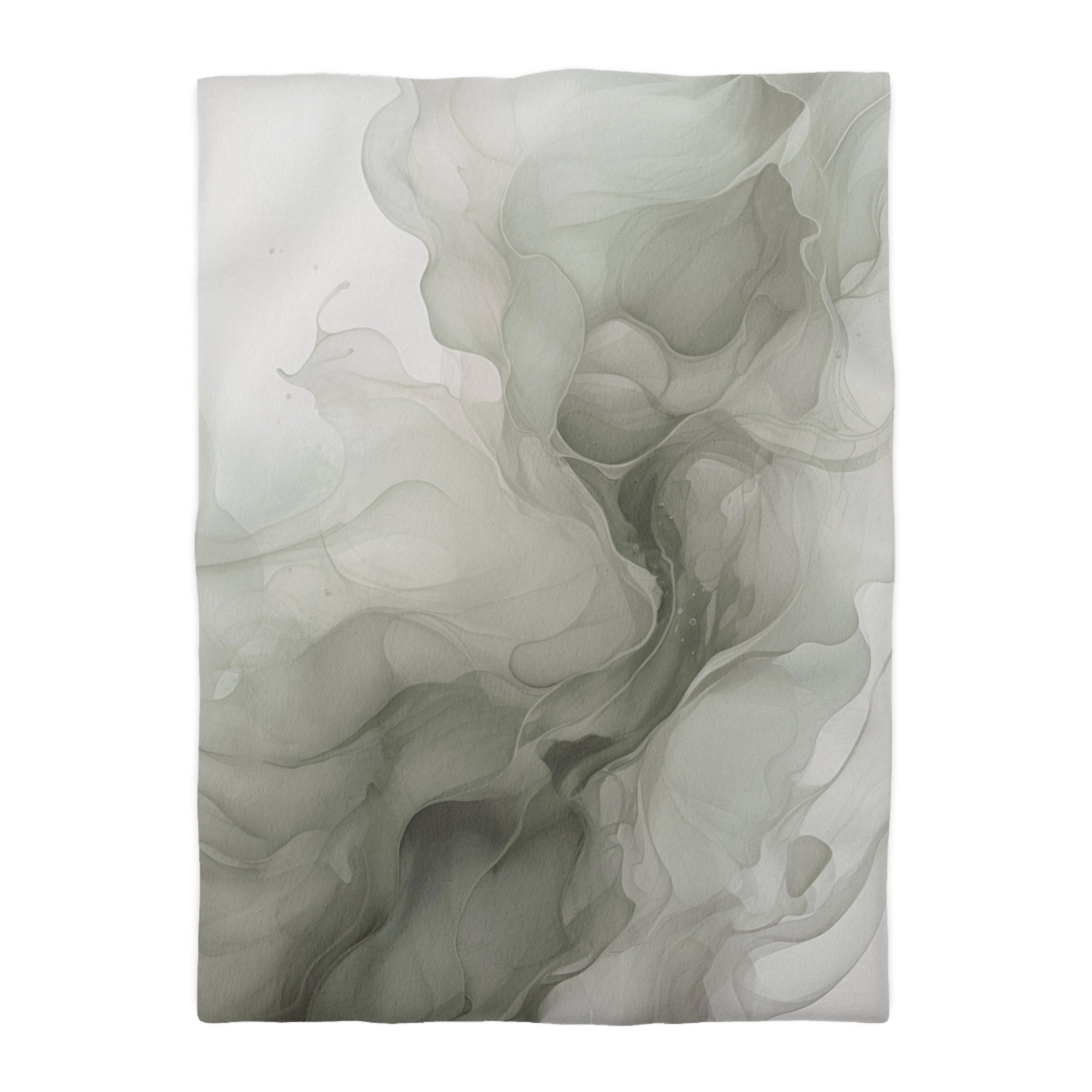 The image is a square-shaped abstract artwork with a swirling, organic pattern of gray and white colors.