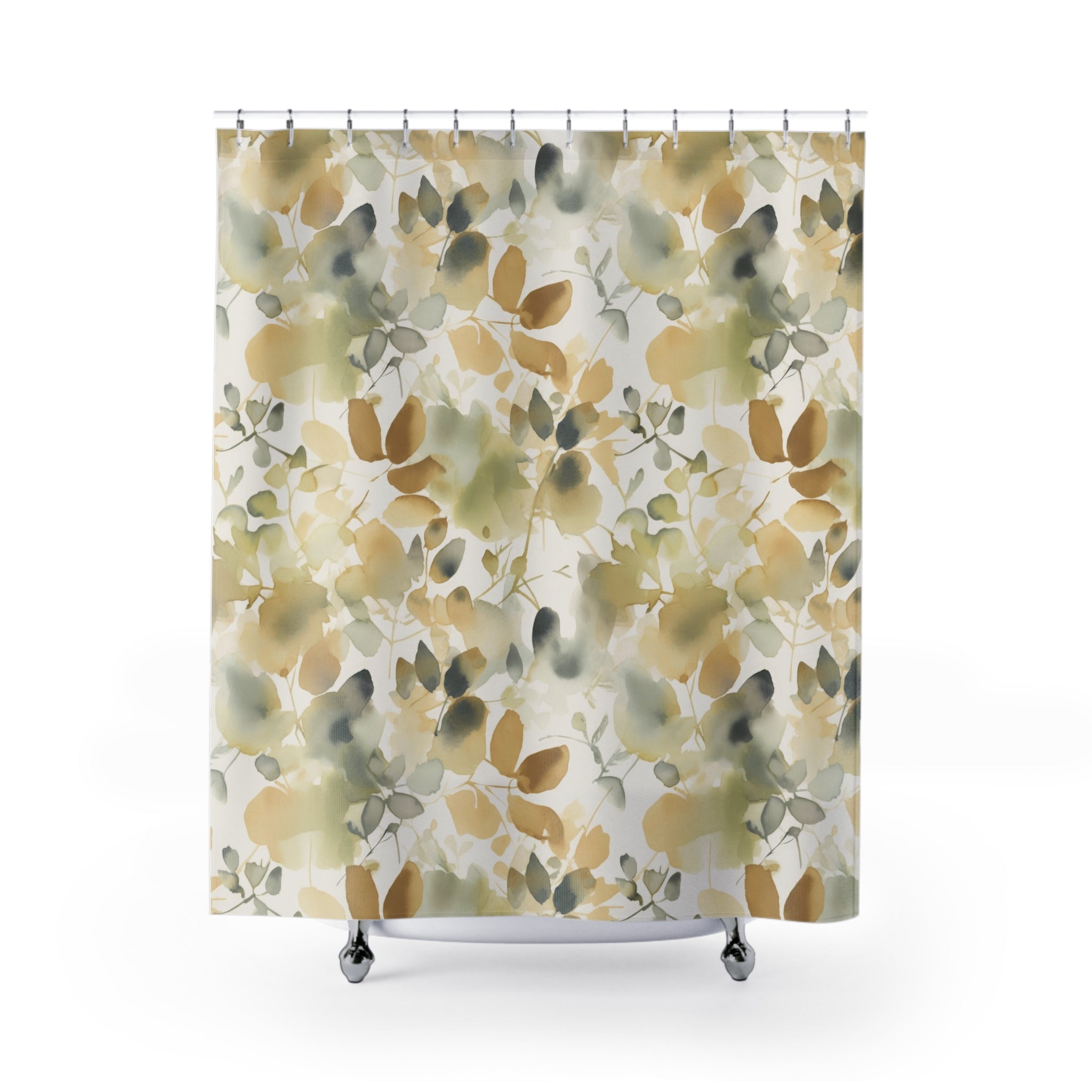 Earthy Leaves Shower Curtain | Beige Floral Bathroom Decor