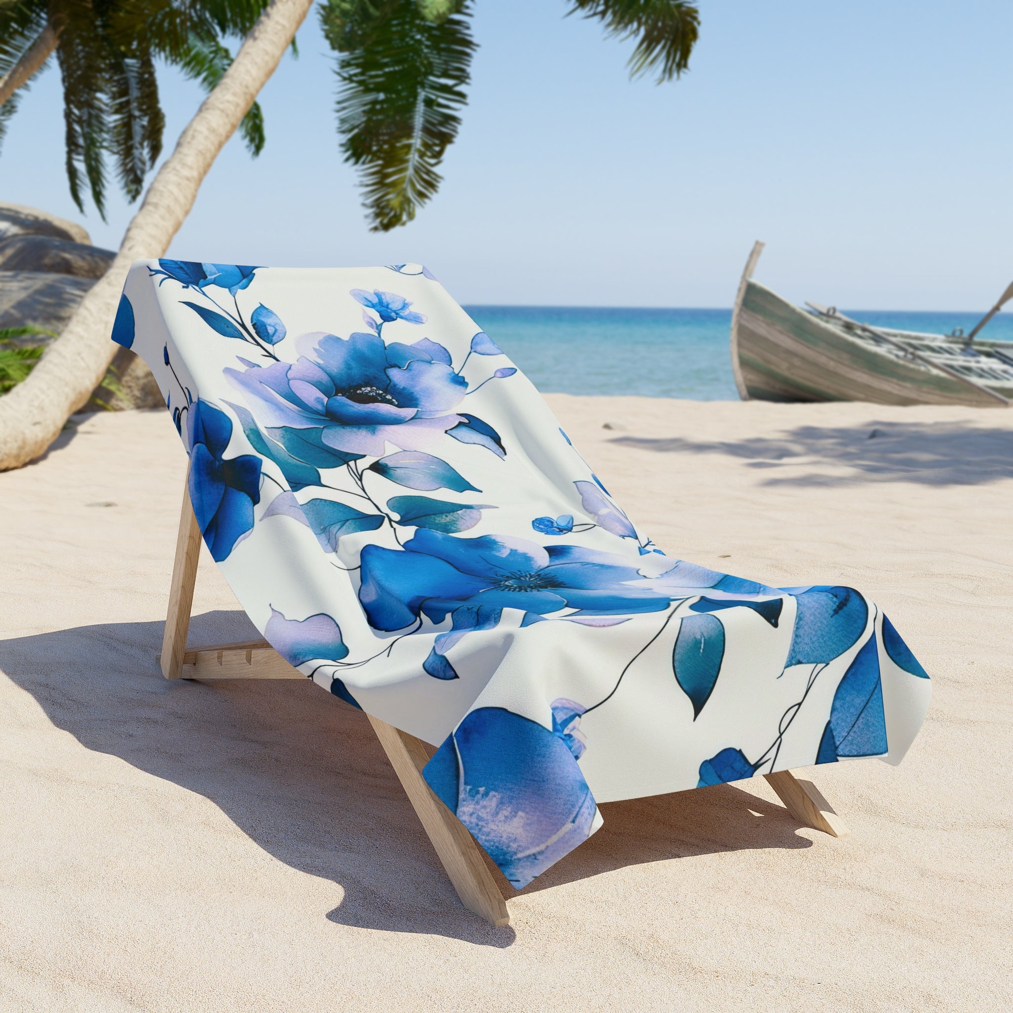 Bath, Beach Towel | Floral, Indigo Blue, Lavender White