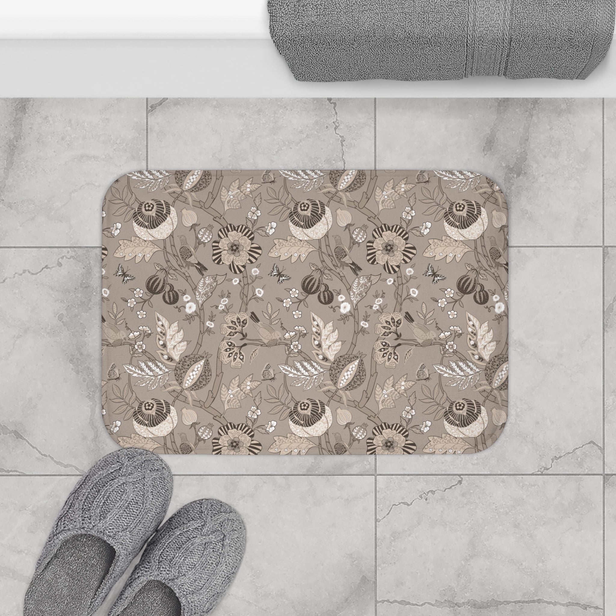 Floral Bath Mat | Beige Chinoiserie Kitchen Mat