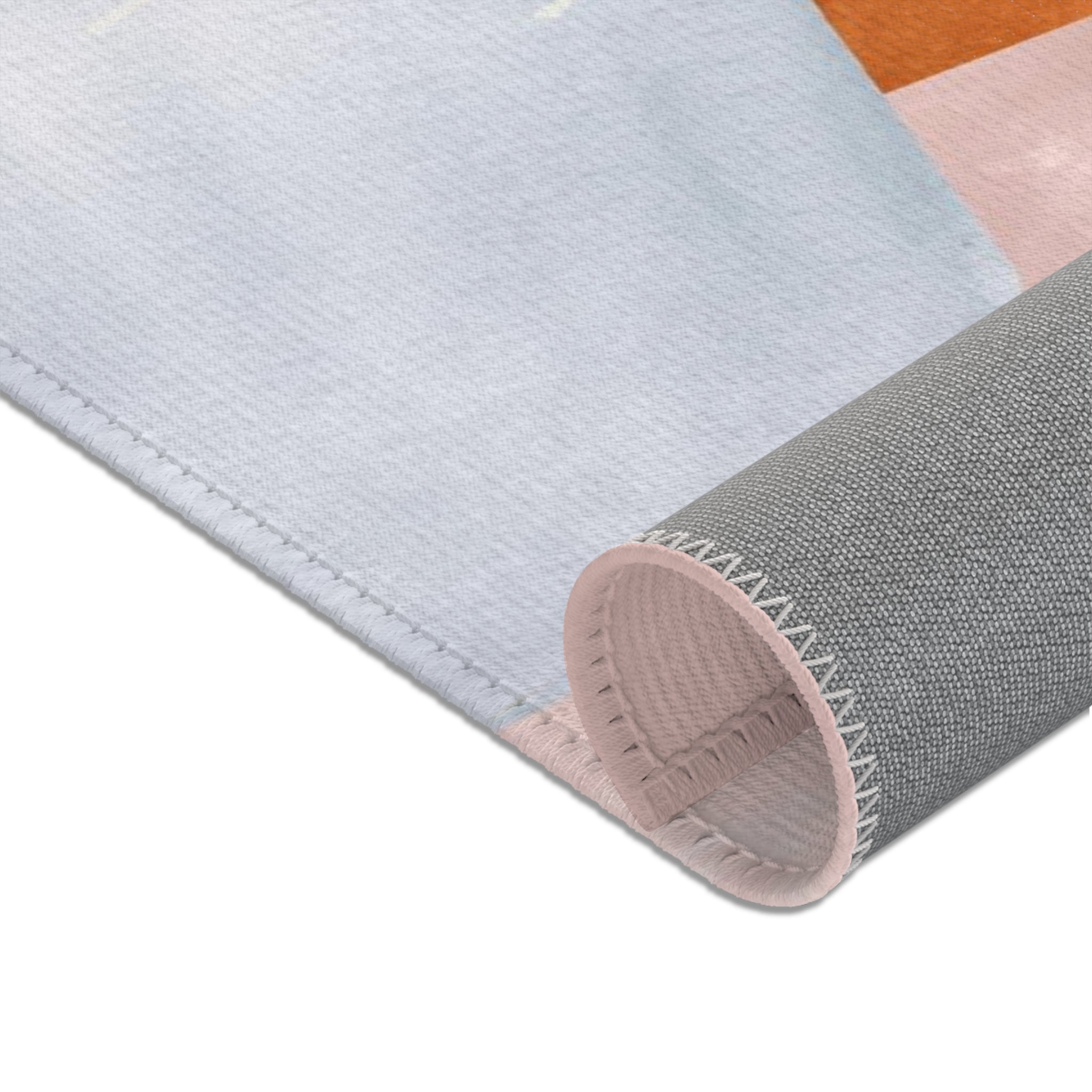 Abstract Boho Area Rug | Pastel Blue Pink, Burnt Orange White