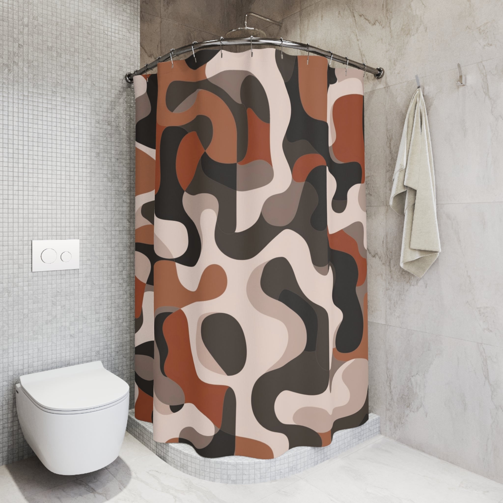 Abstract Shower Curtain | Camouflage Blush Black, Rust Taupe