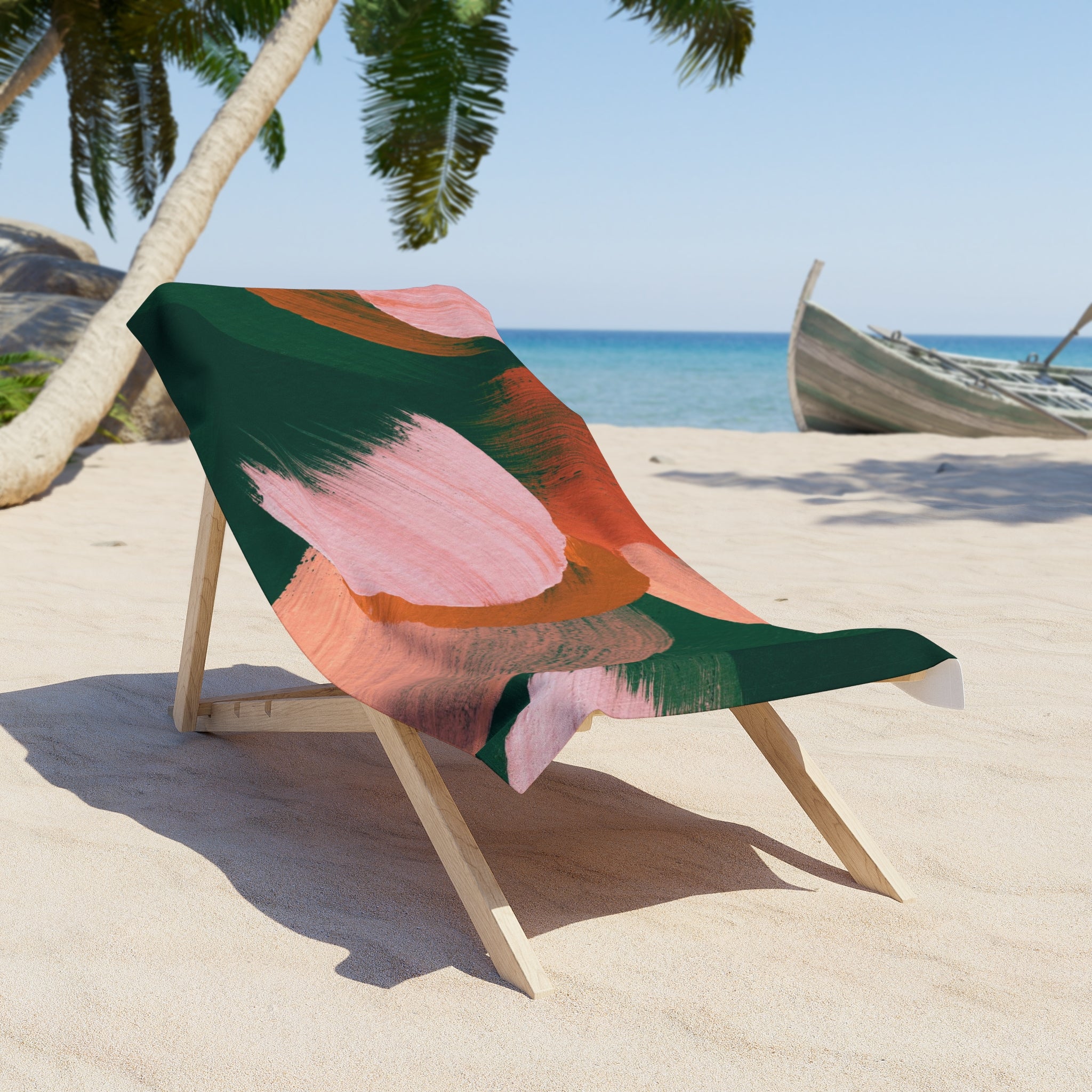 Bath, Beach Towel | Forest Hunger Green, Pink beige