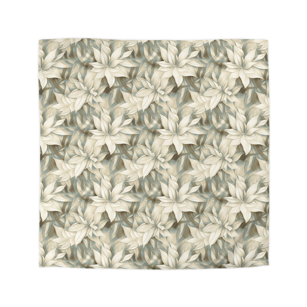 a repeating pattern of white flowers on a beige background.