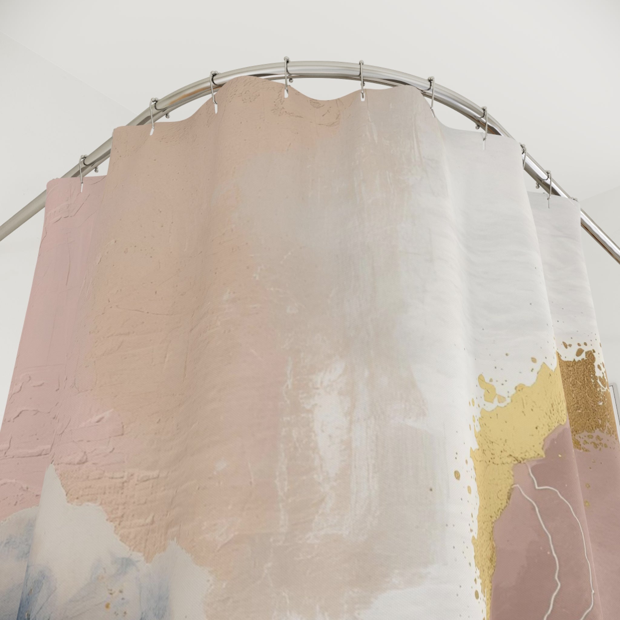 Boho Abstract Shower Curtain | Navy Blue, Blush White Watercolor