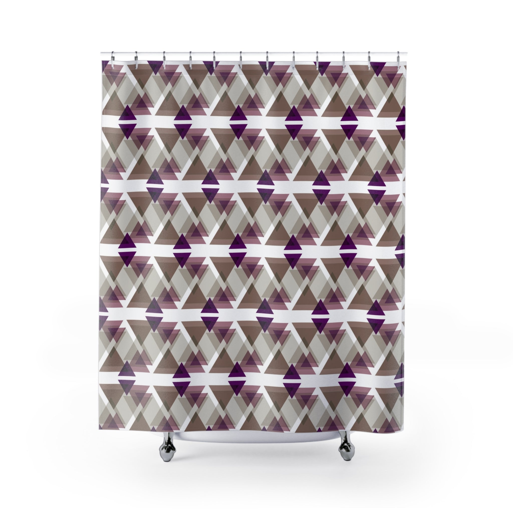 Boho Shower Curtain | Geometric Purple White Taupe Beige Fabric Curtain