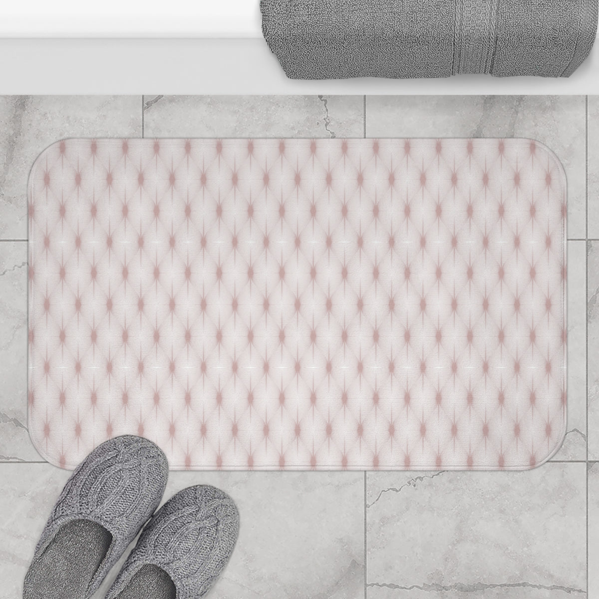 Blush Pink Deco Linework Bath Mat, Pastel Bathroom Rug