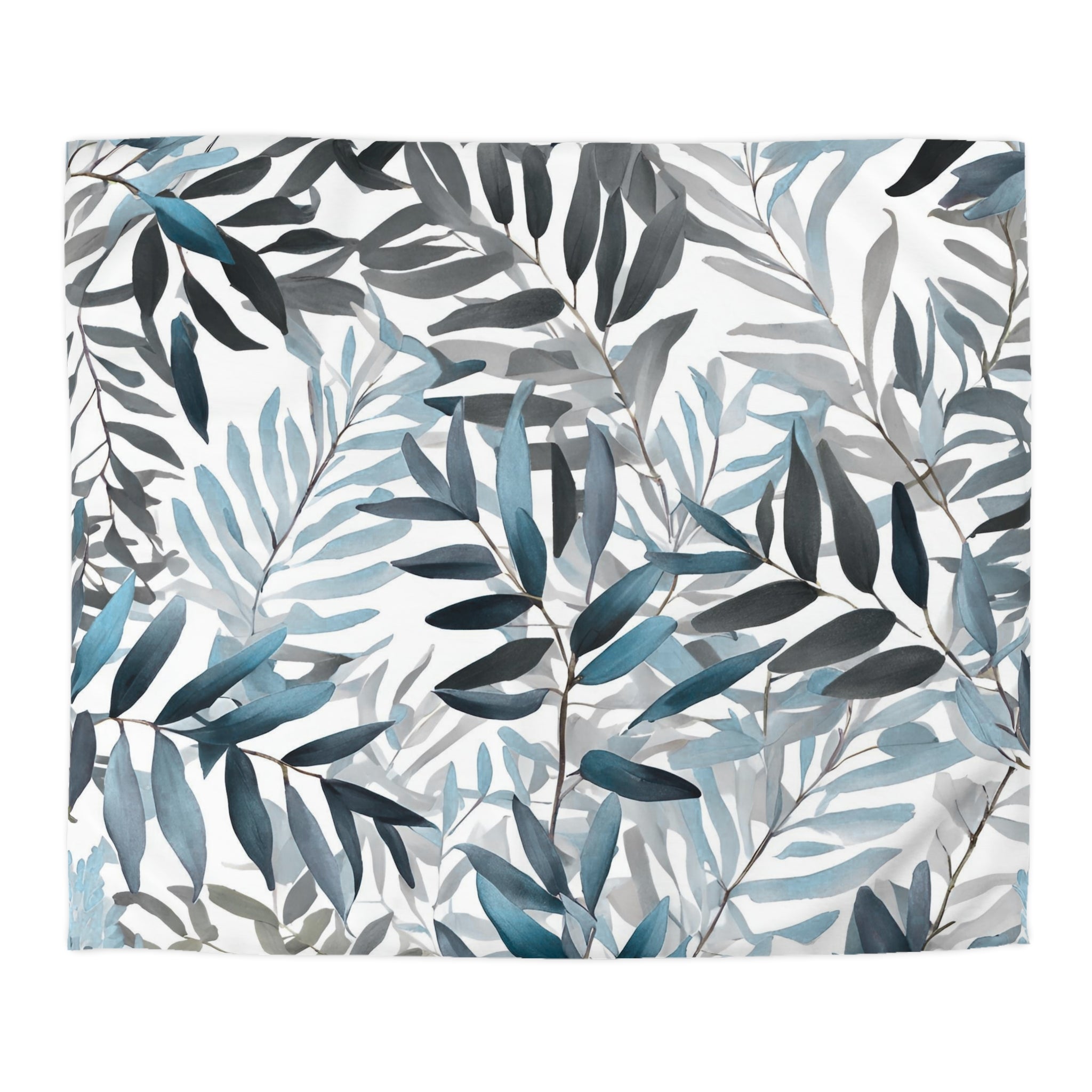 Floral Duvet, Pillow Cover | Blue Grey White Leaves Bedroom Decor