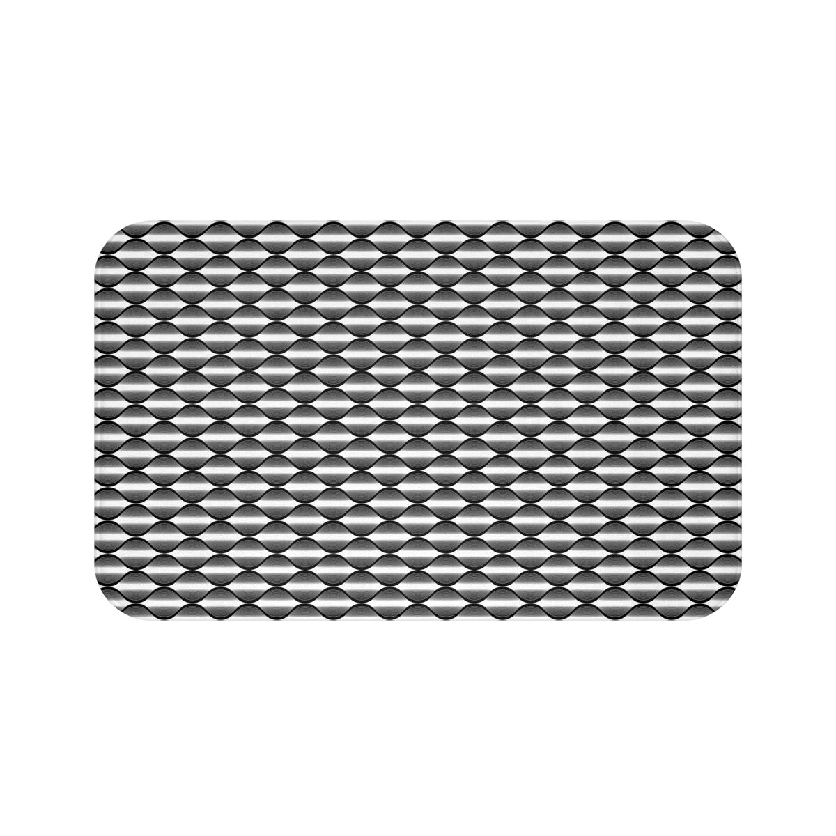 Black White Deco Wave Bath Mat, Op Art Bathroom Rug