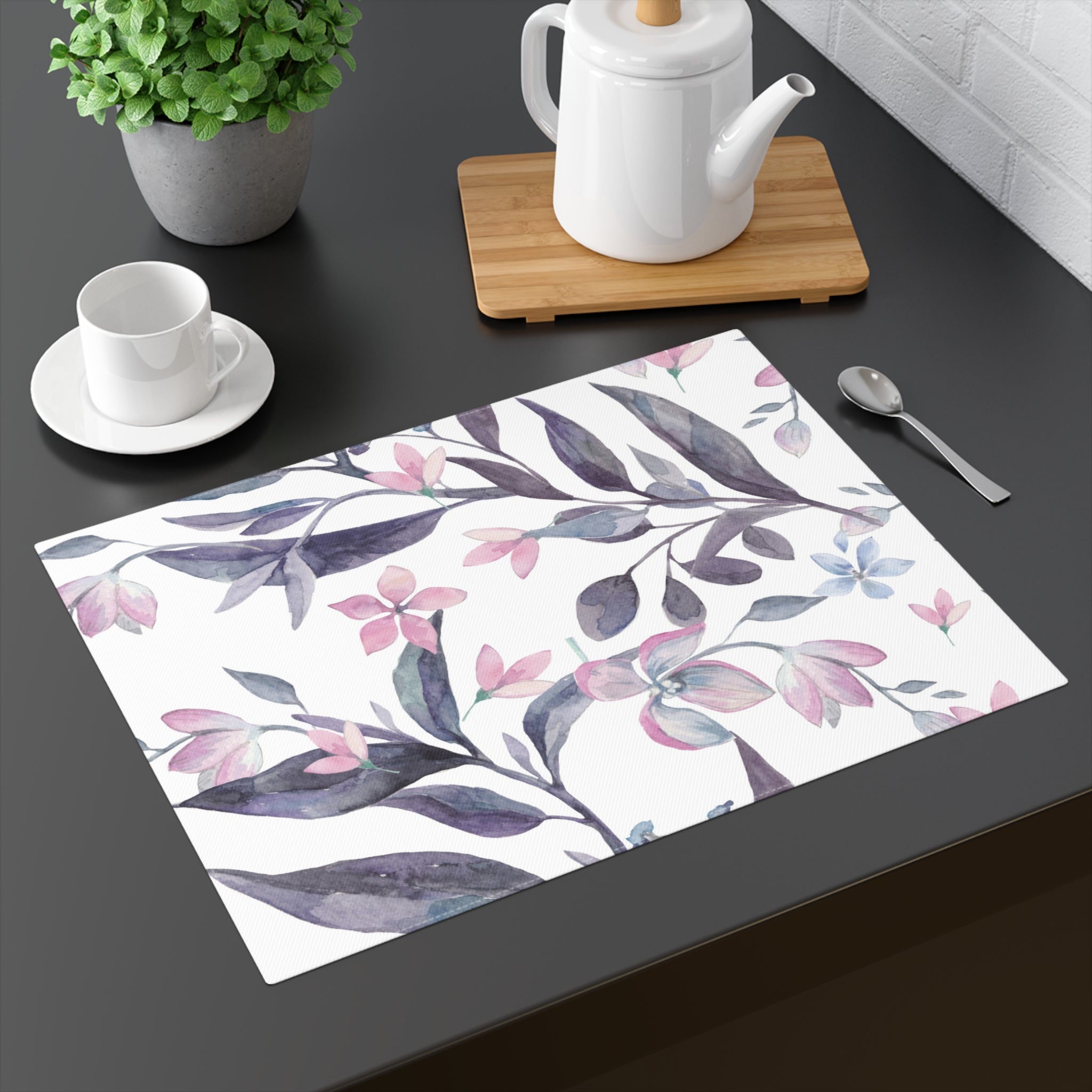 Placemat - Floral Dining Table Placemats, Watercolor Purple Pink