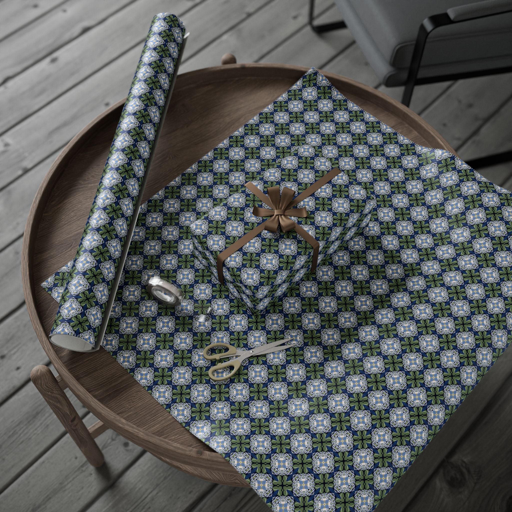 Retro Wrapping Paper | Art Nouveau Blue Green