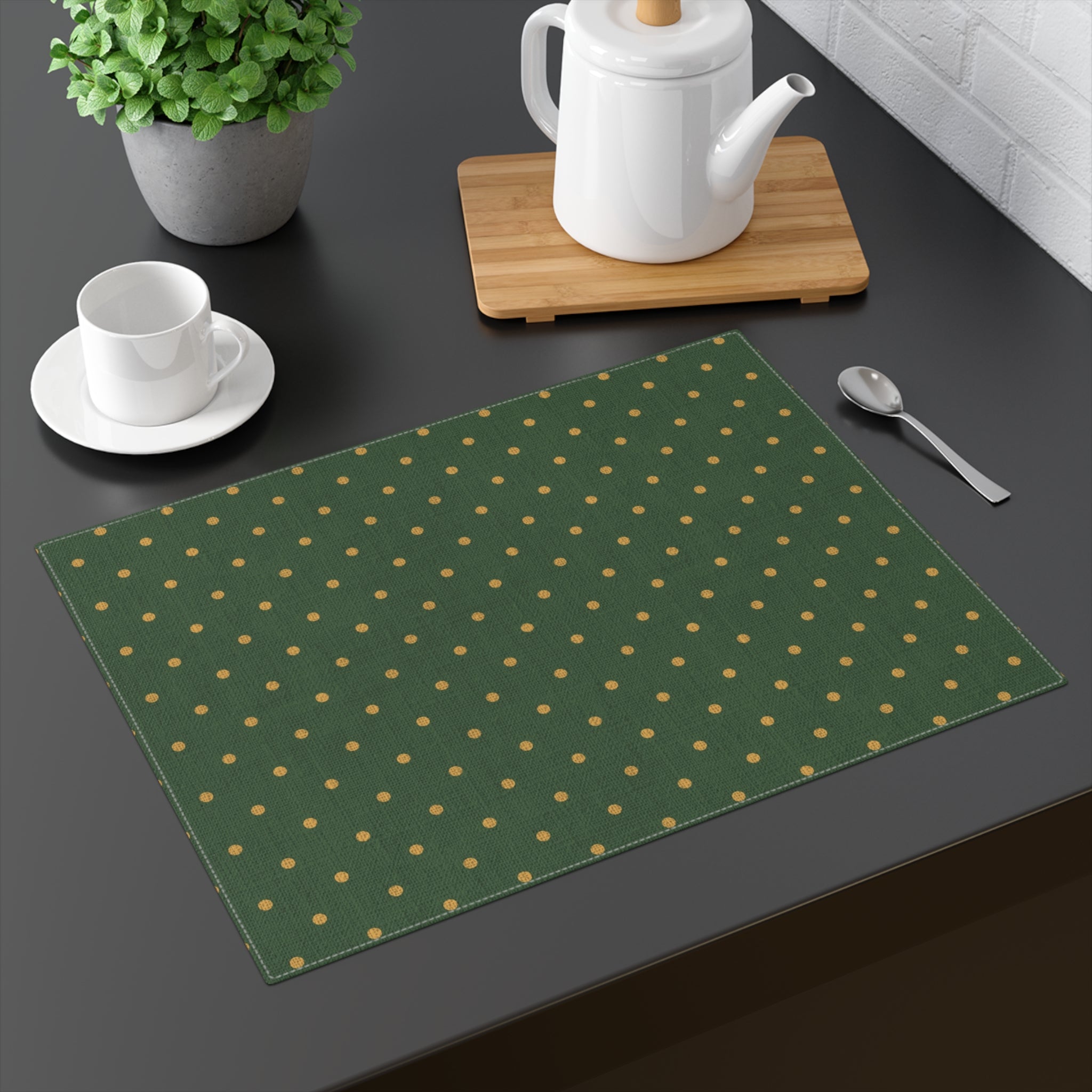 Placemat - Vintage Dining Table Placemat, Forest Green Beige