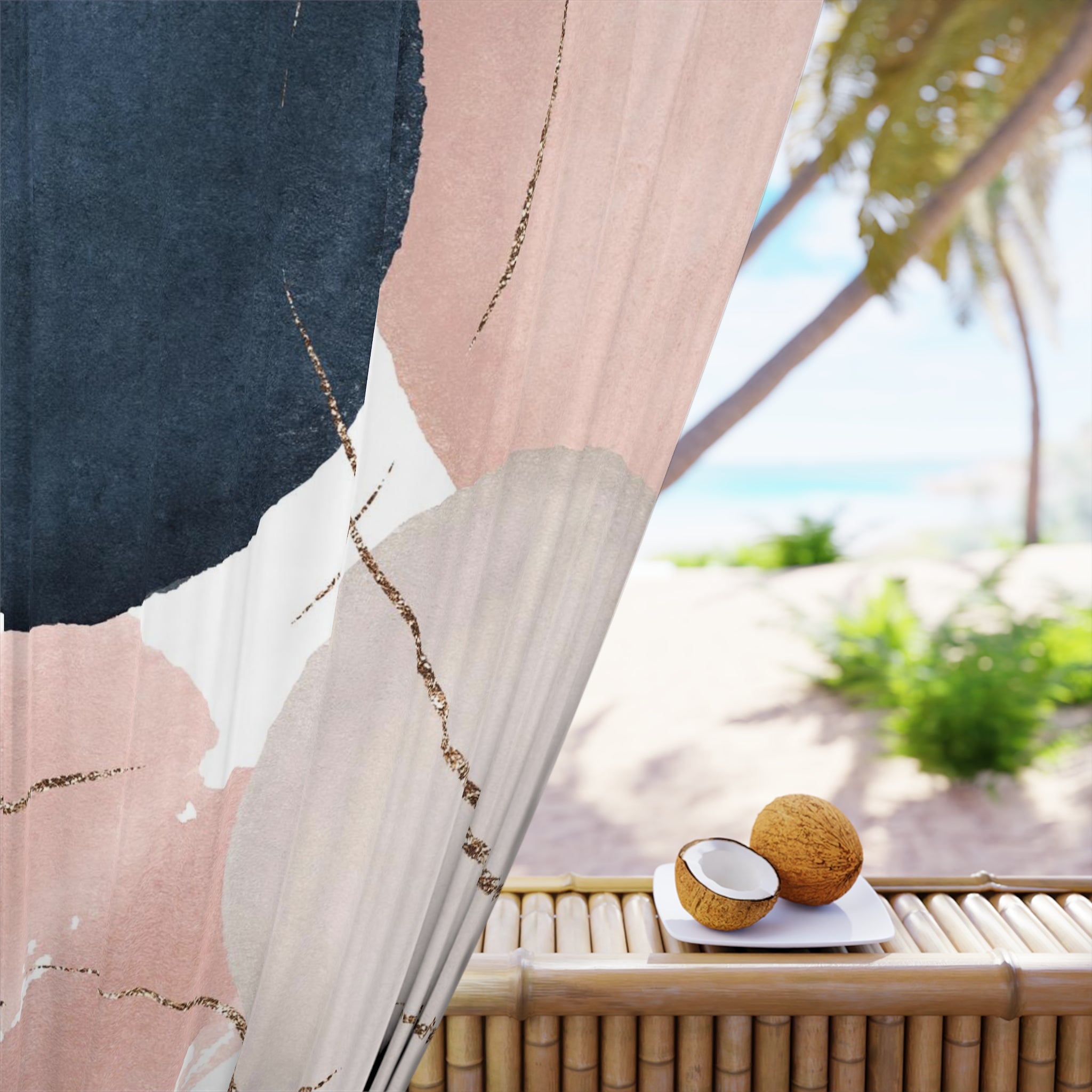 Abstract Window Curtains | Blush Pink, Navy Blue Ivory