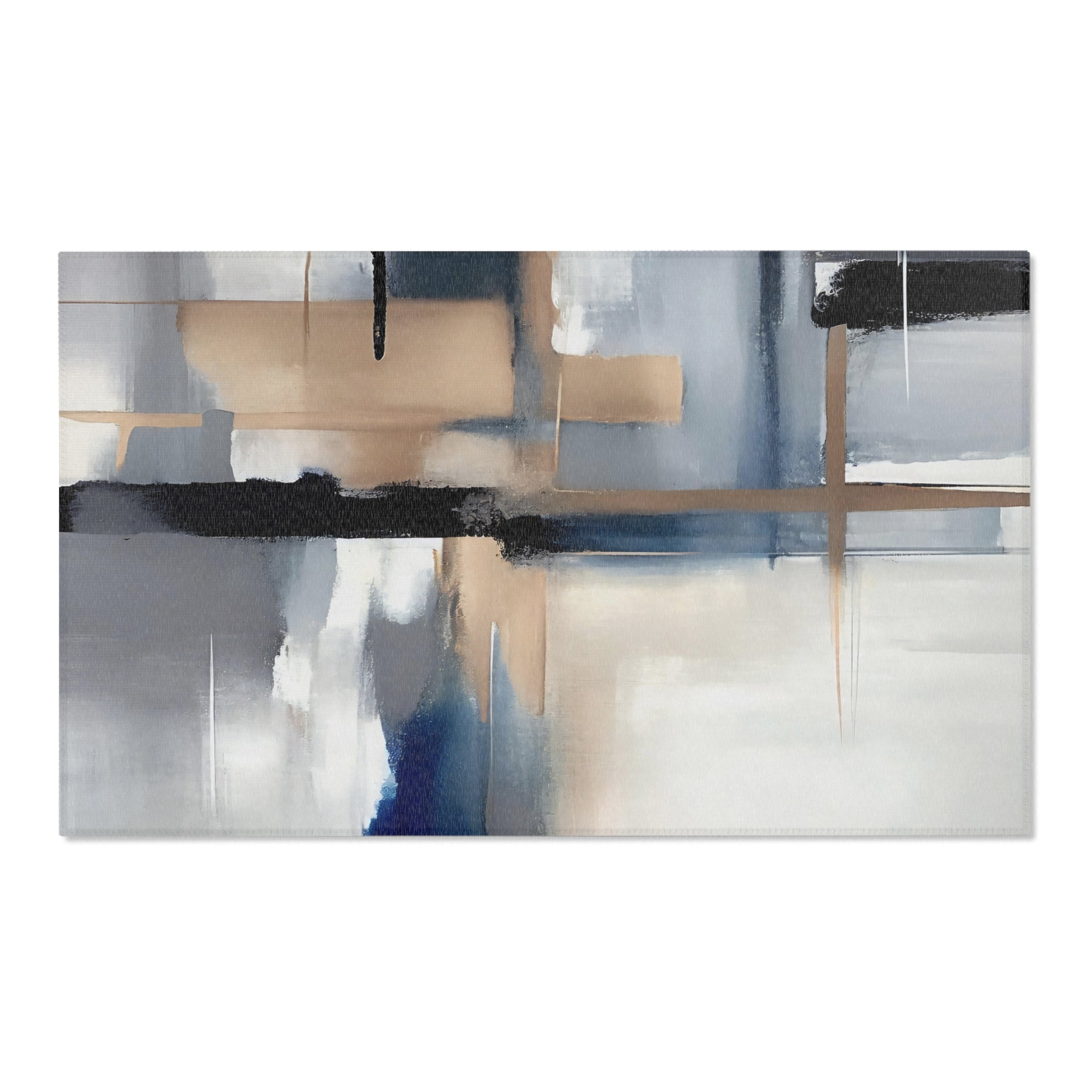 Modern Area Rug | Abstract Beige Grey, Navy Denim Blue, White