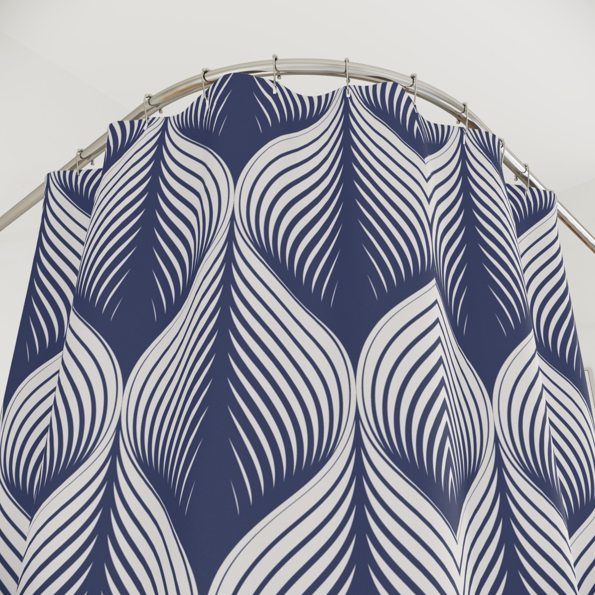 Boho Shower Curtain | Art Deco Pattern, Blue white