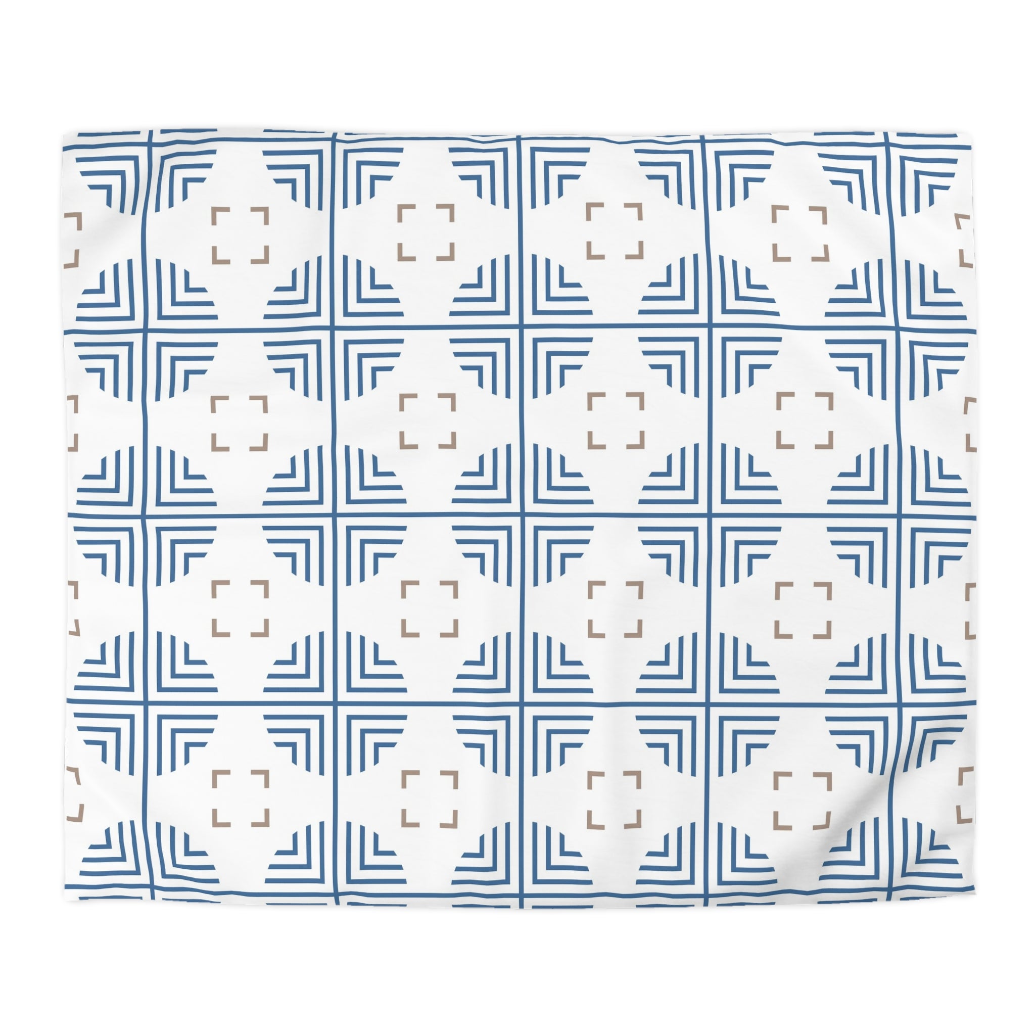 Retro Duvet Cover | Art Deco Blue, White, Beige | Bedroom Decor