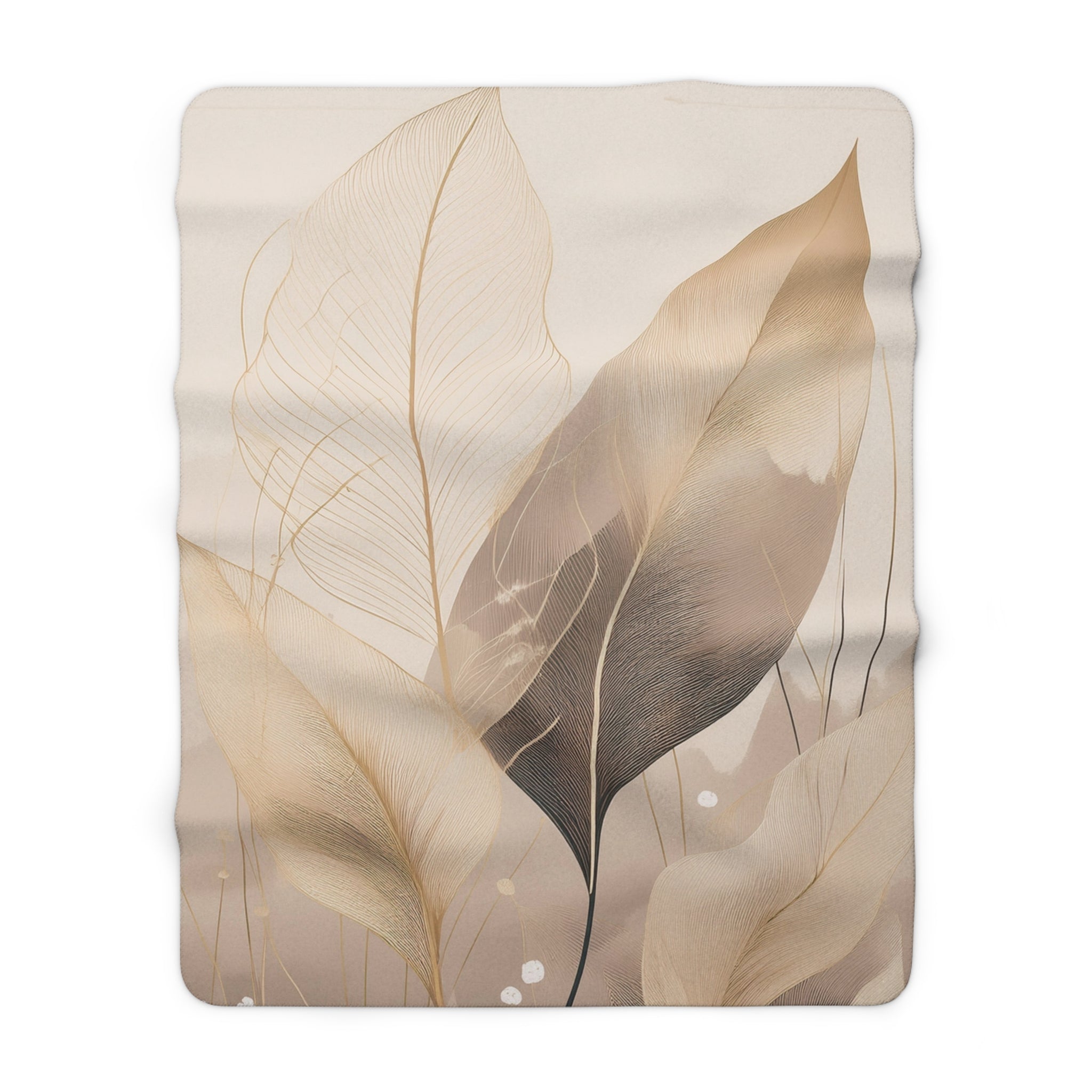Floral Throw Blanket | Beige Brown Gold Leaves