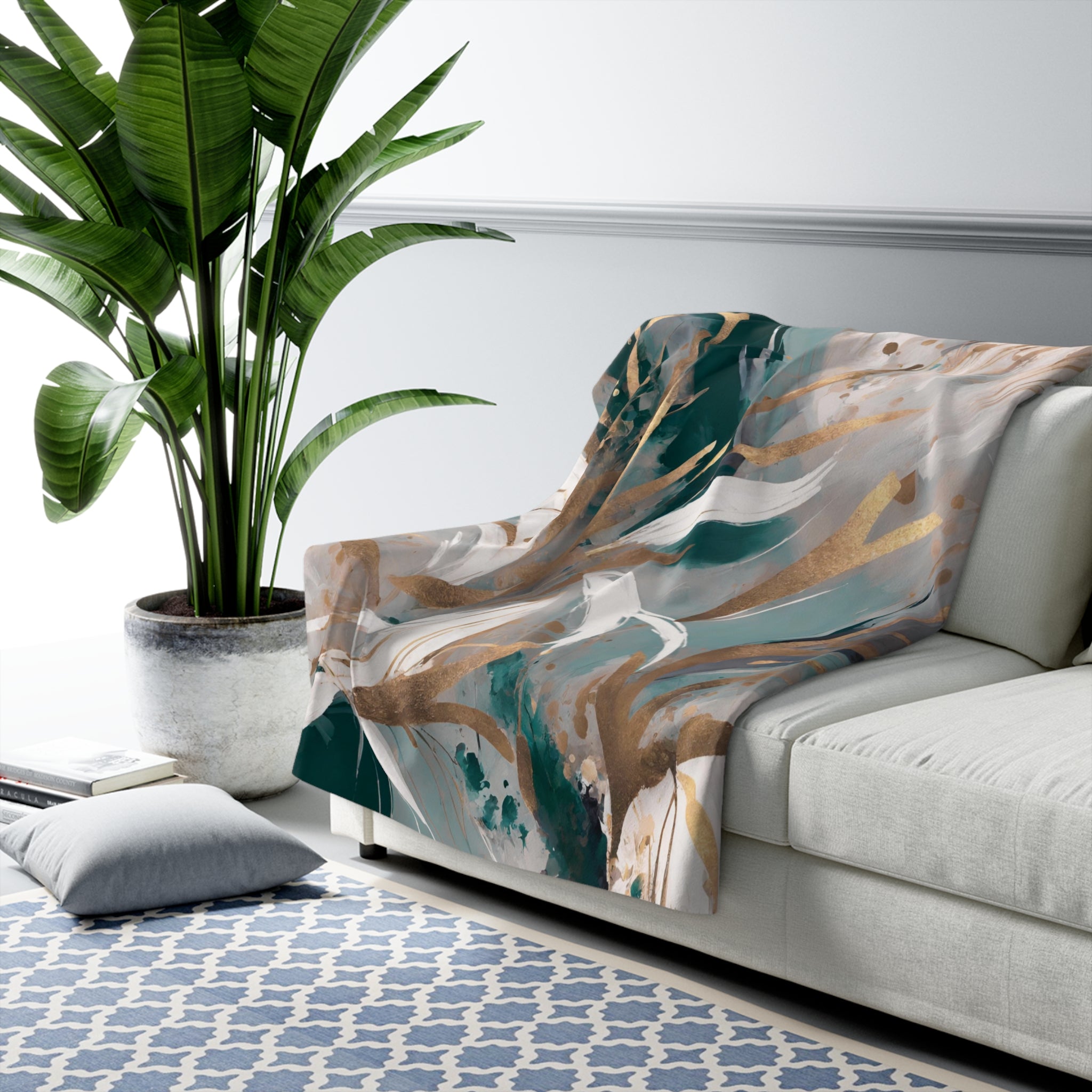 Cozy Comfy, Floral Blanket | Sage Green Muted Gold, Beige