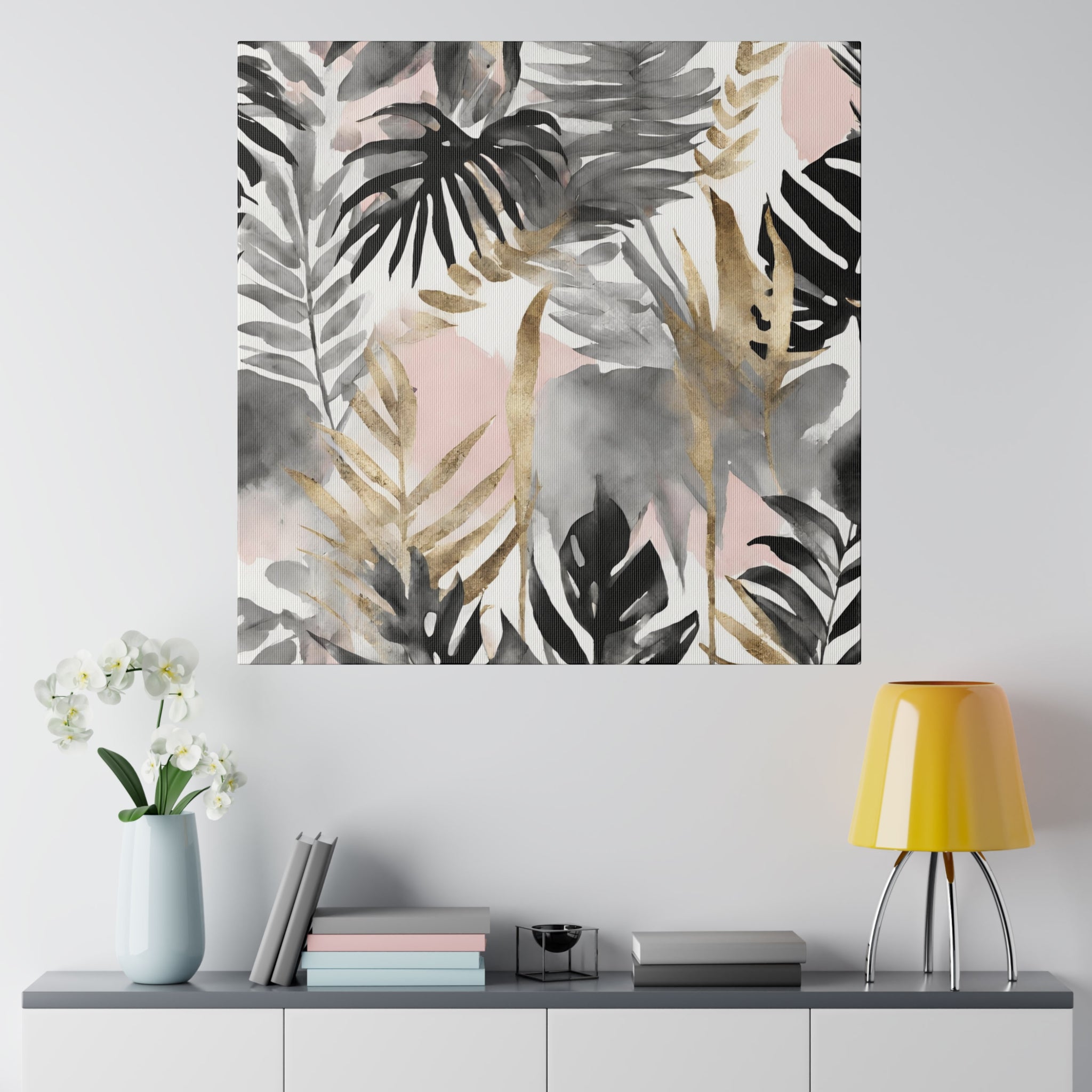Floral Canvas Wall Art | Black Grey Pink Wall Artwork