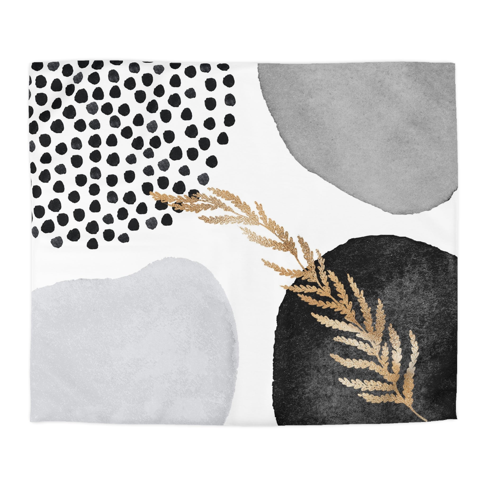 Abstract Duvet Cover | Black, Pale Grey, Gold Leaves, White | Bedroom Decor