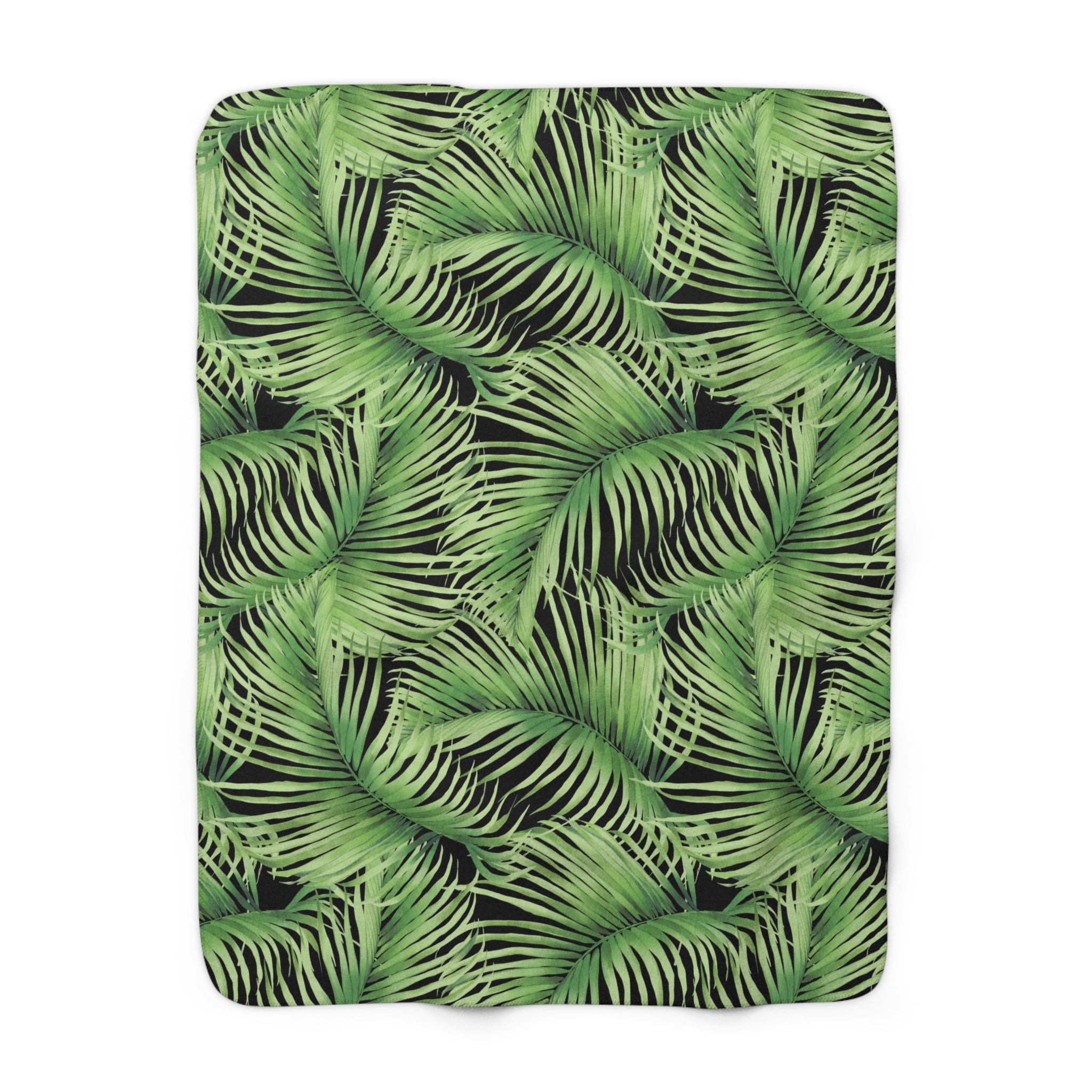 Floral Throw Blanket | Jungle Green Black Palm Leaves