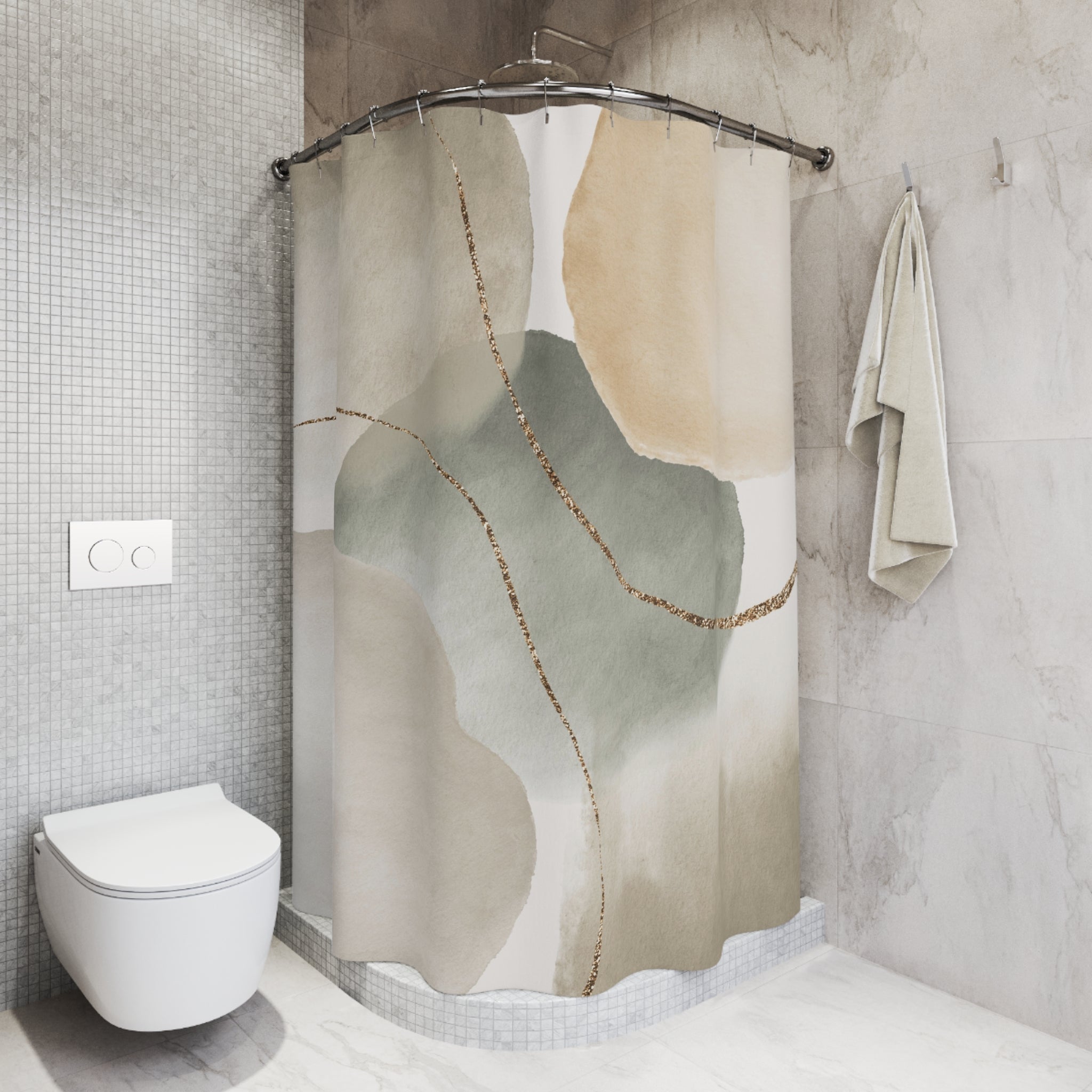 Boho Shower Curtain | Abstract Earthy Grey Beige