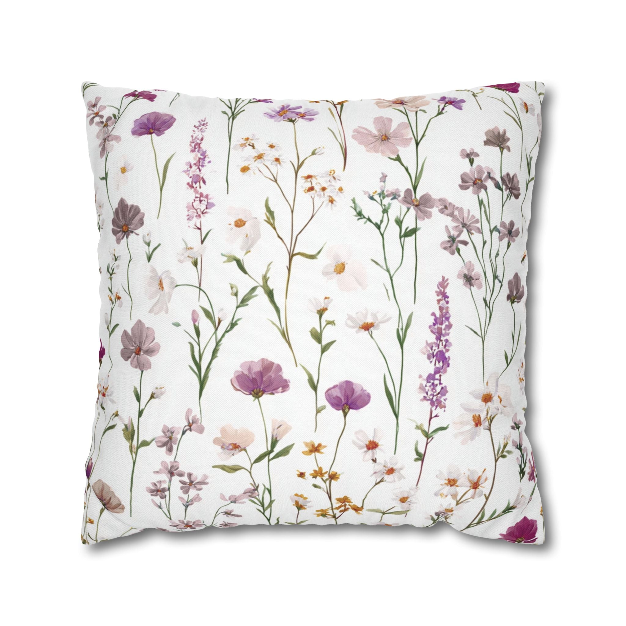 Floral Pillow Cover | Mauve Wildflowers Watercolor Pillowcase
